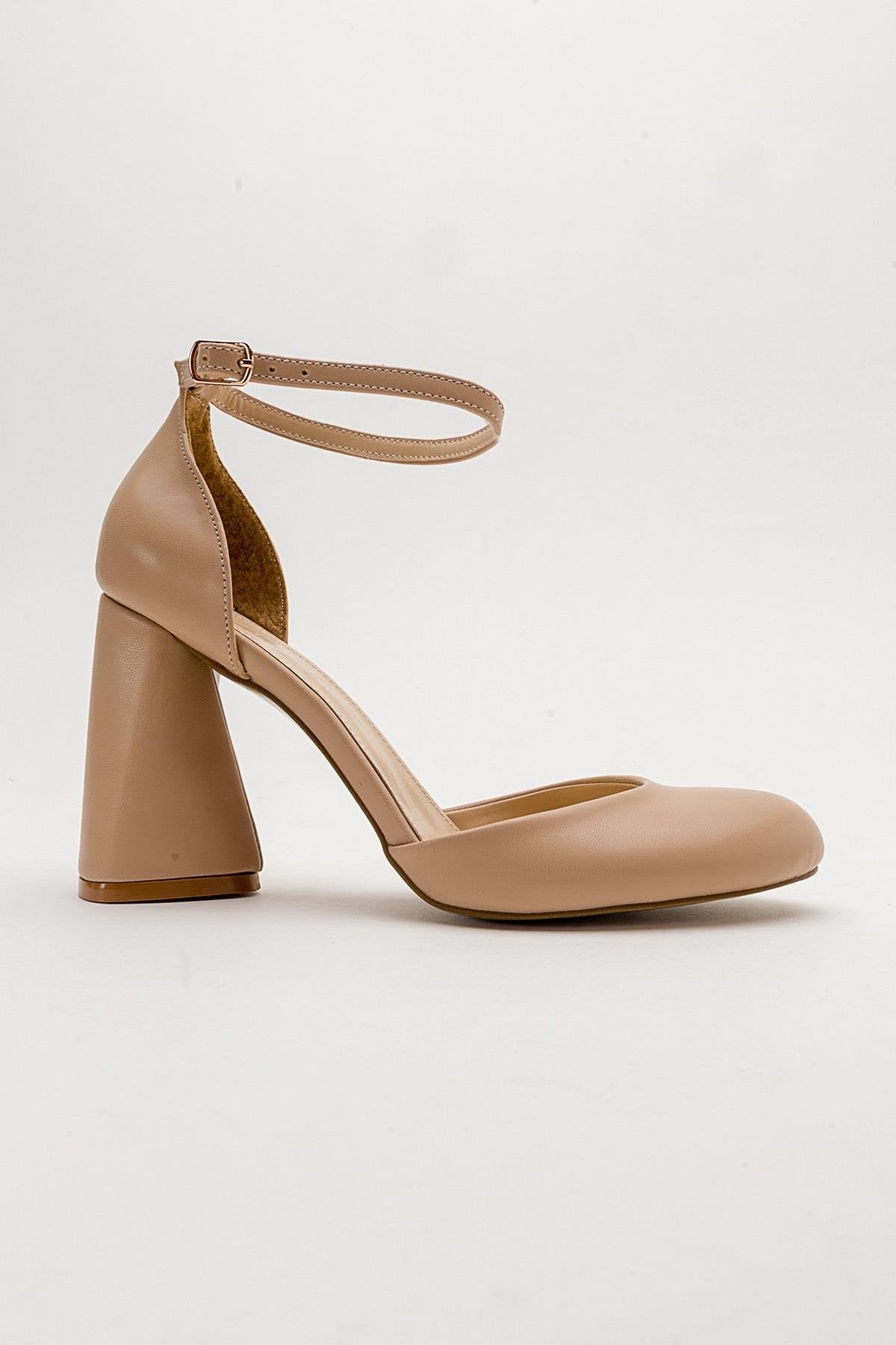 Oslo - Beige Heeled Shoe – top view showing leather, SimmiUnique