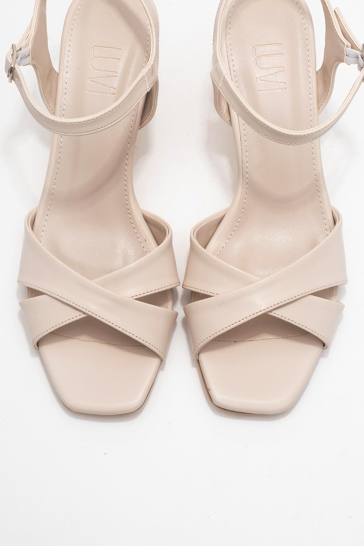 Melin - Beige Cross-Strap Stiletto Heel – side view showing leather, SimmiUnique