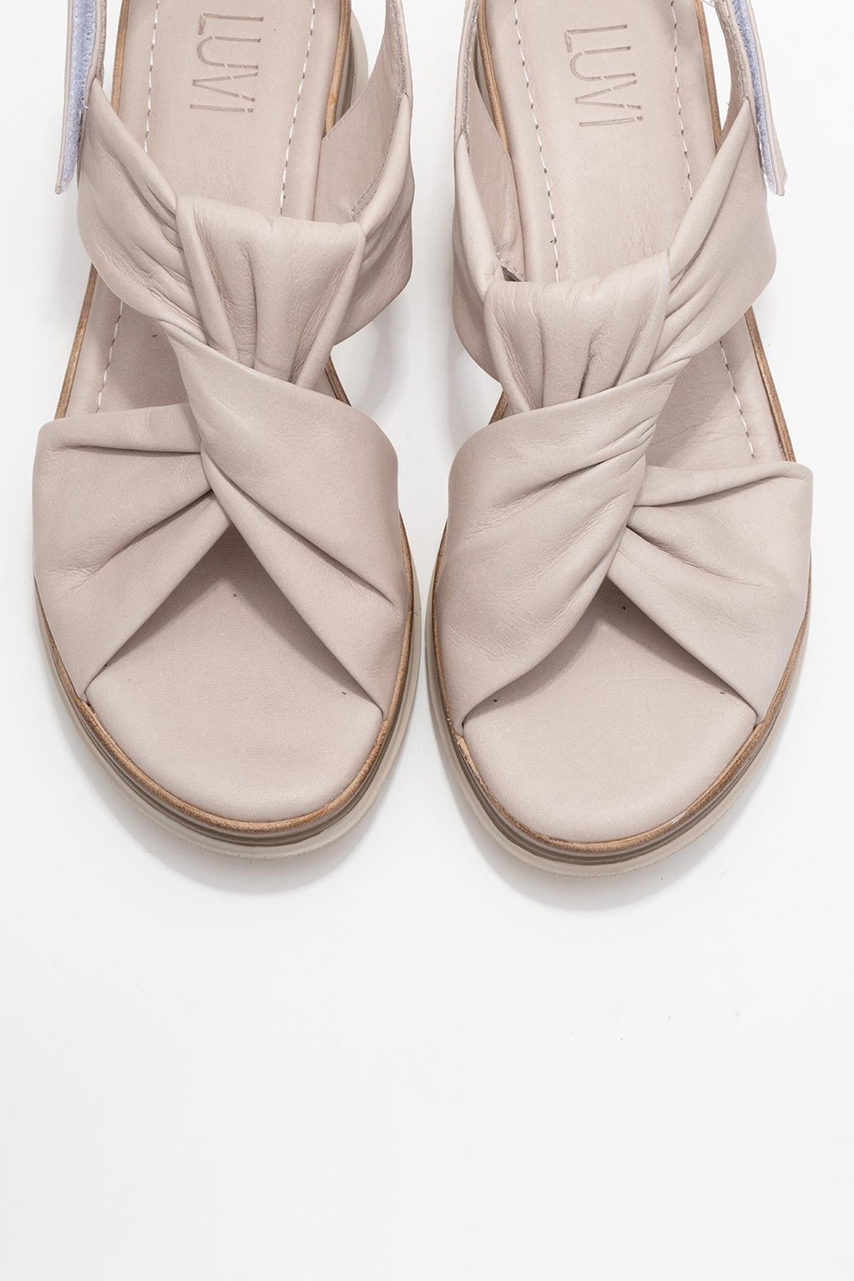 Oara - Cream Leather Sandal – side view showing leather, SimmiUnique