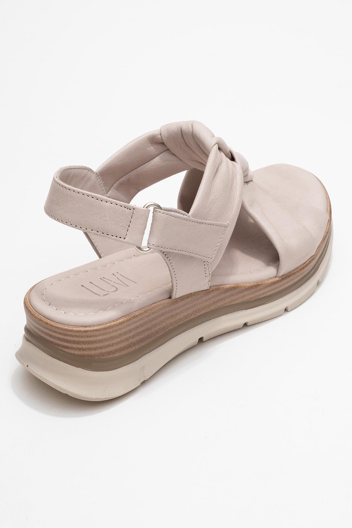 Oara - Cream Leather Sandal – back view showing leather, SimmiUnique