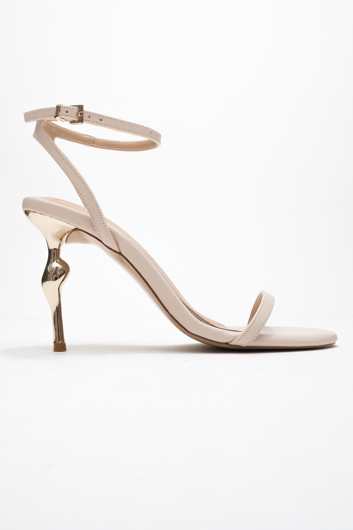 Jasmin - Beige Single-Band Stiletto Heel Shoe – top view showing leather, SimmiUnique