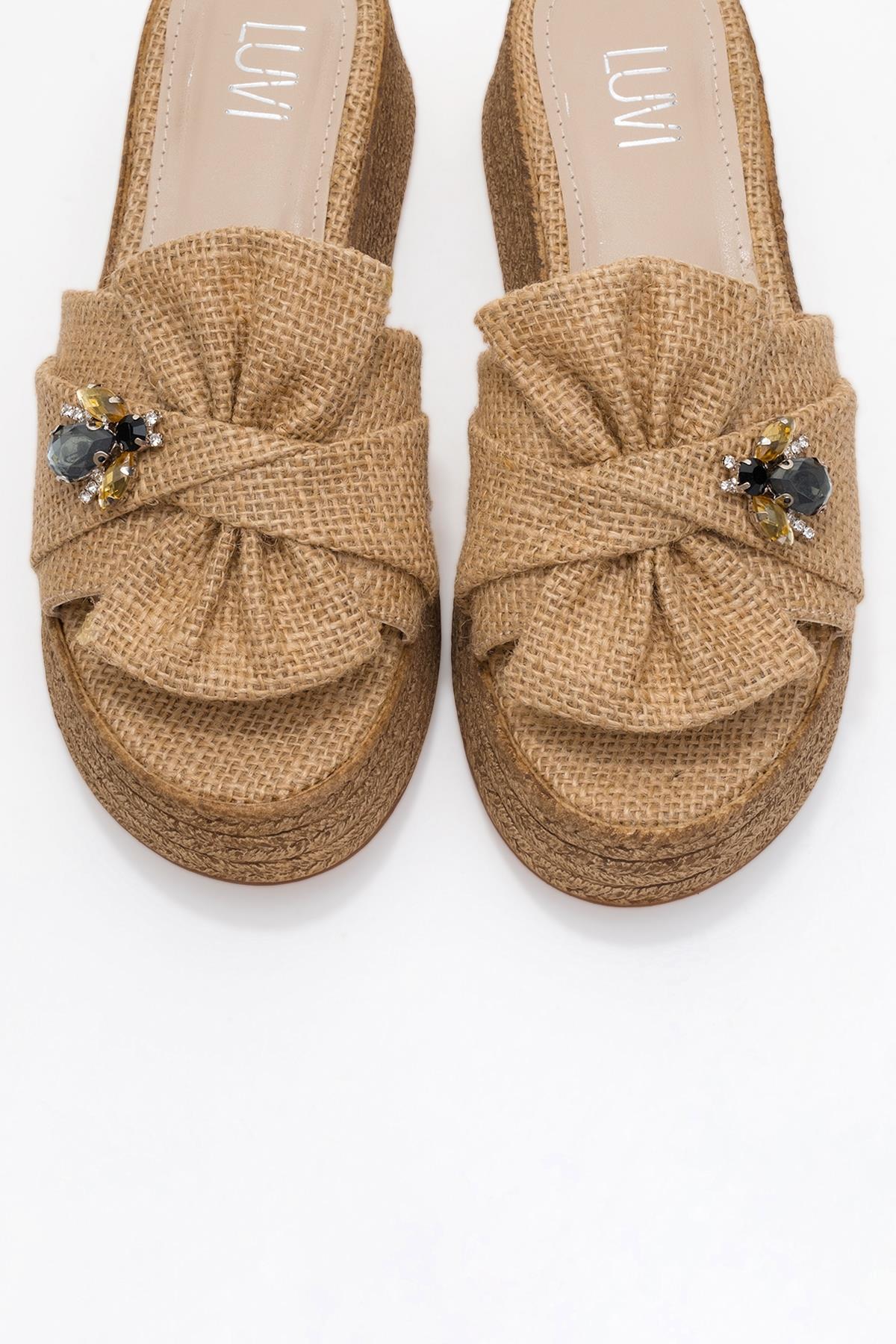 Shara Beige Braided Bow & Bee Buckle Platform Sandal – side view showing bow, leather, red, SimmiUnique