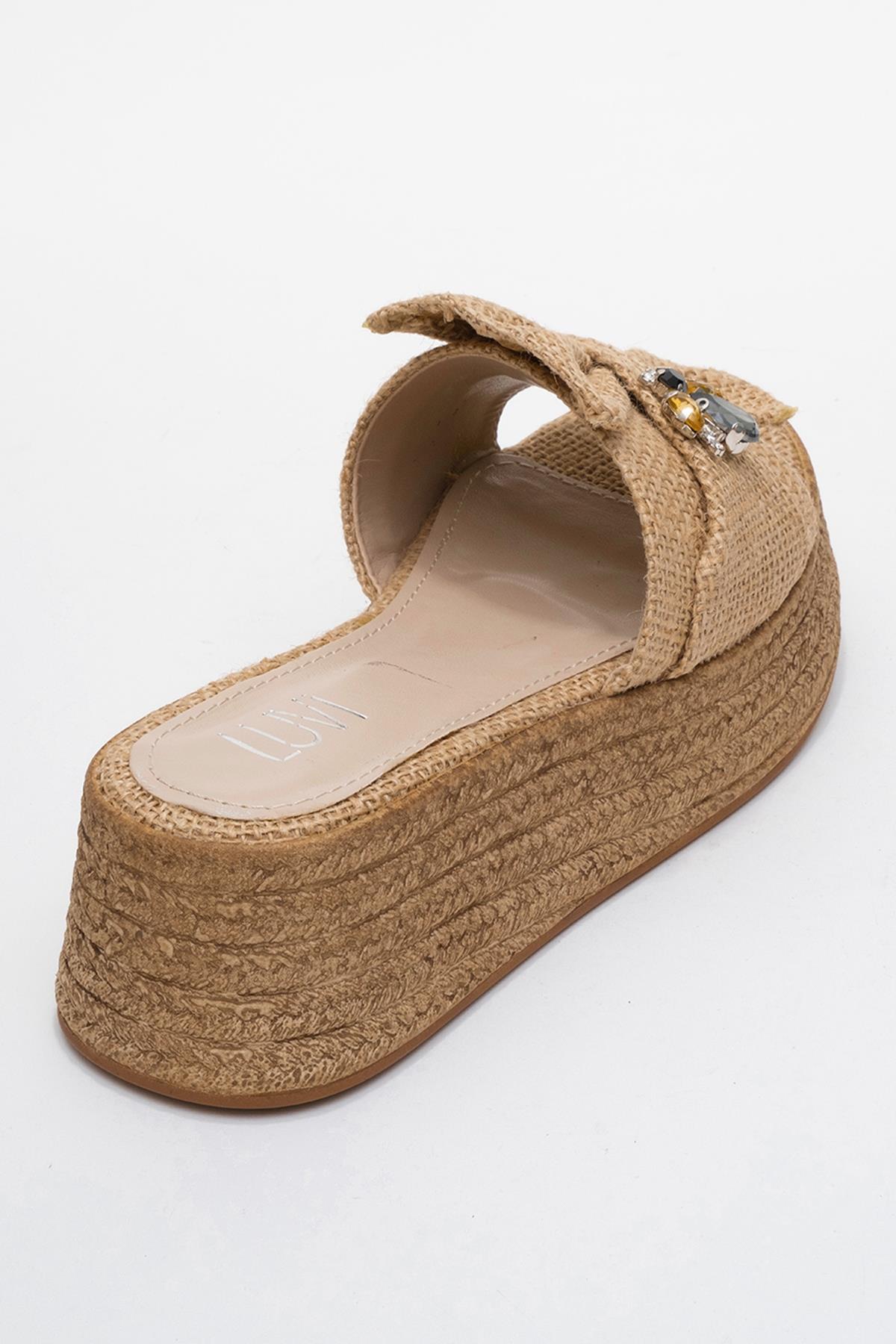 Shara Beige Braided Bow & Bee Buckle Platform Sandal – back view showing bow, leather, red, SimmiUnique