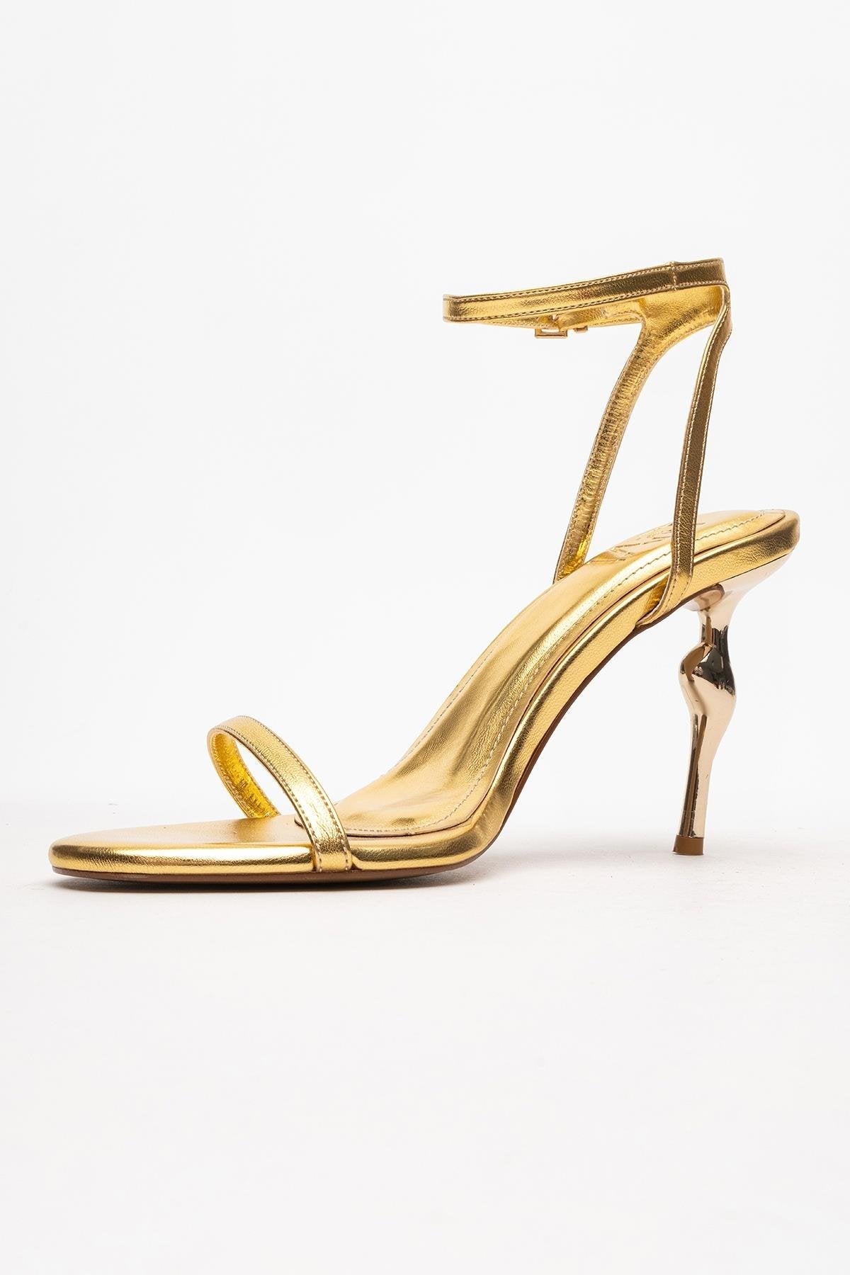 Jasmin - Gold Single-Strap High Heel – detail view showing leather, gold, SimmiUnique
