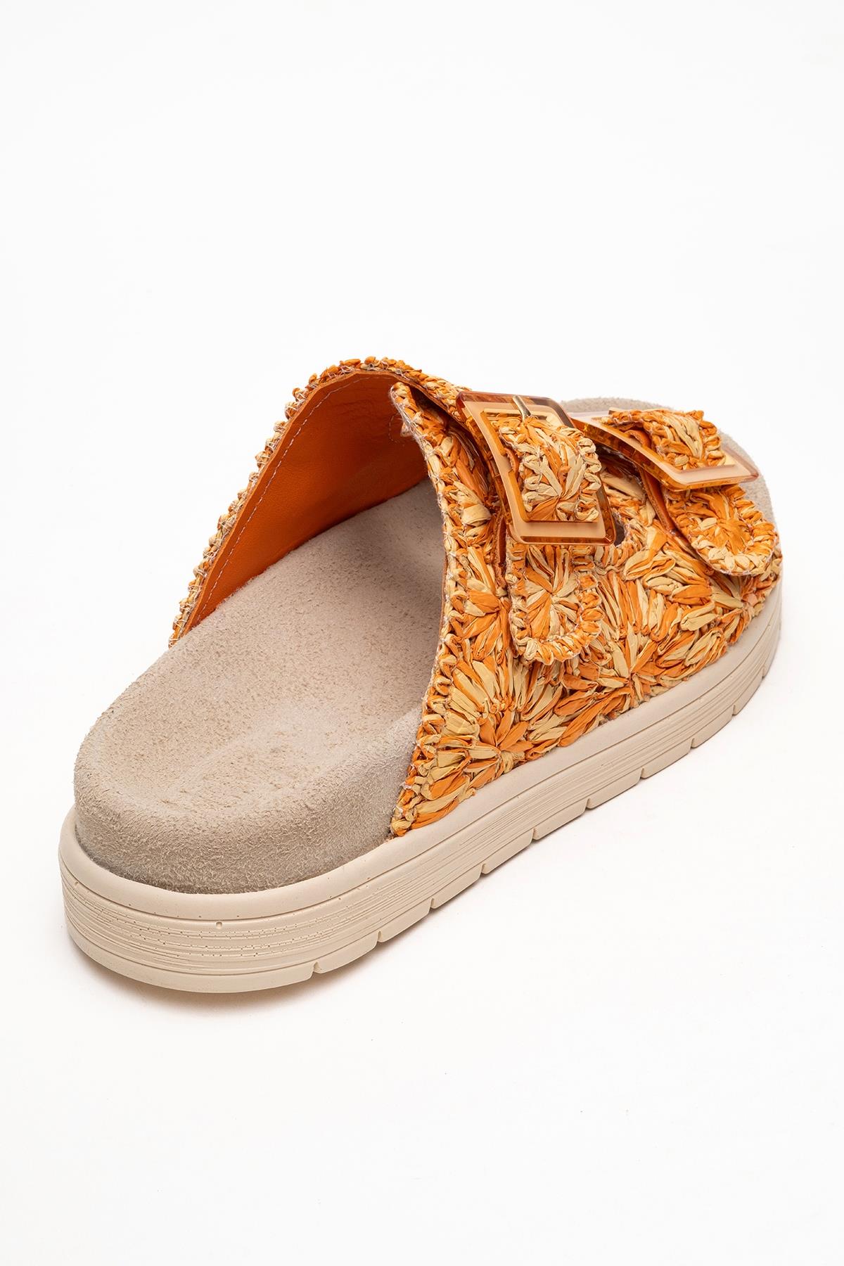 Milana Orange Leather Double‑Strap Slide – back view showing leather, red, SimmiUnique