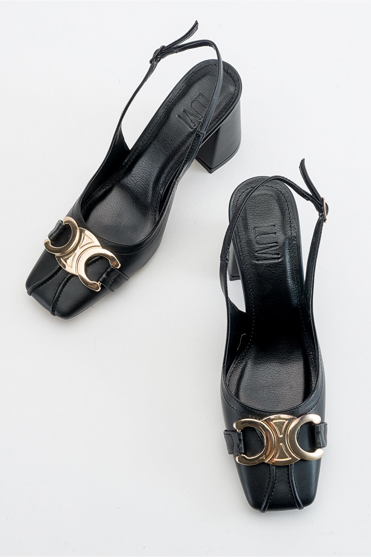Forlev - Black Heeled Shoe – detail view showing leather, black, SimmiUnique