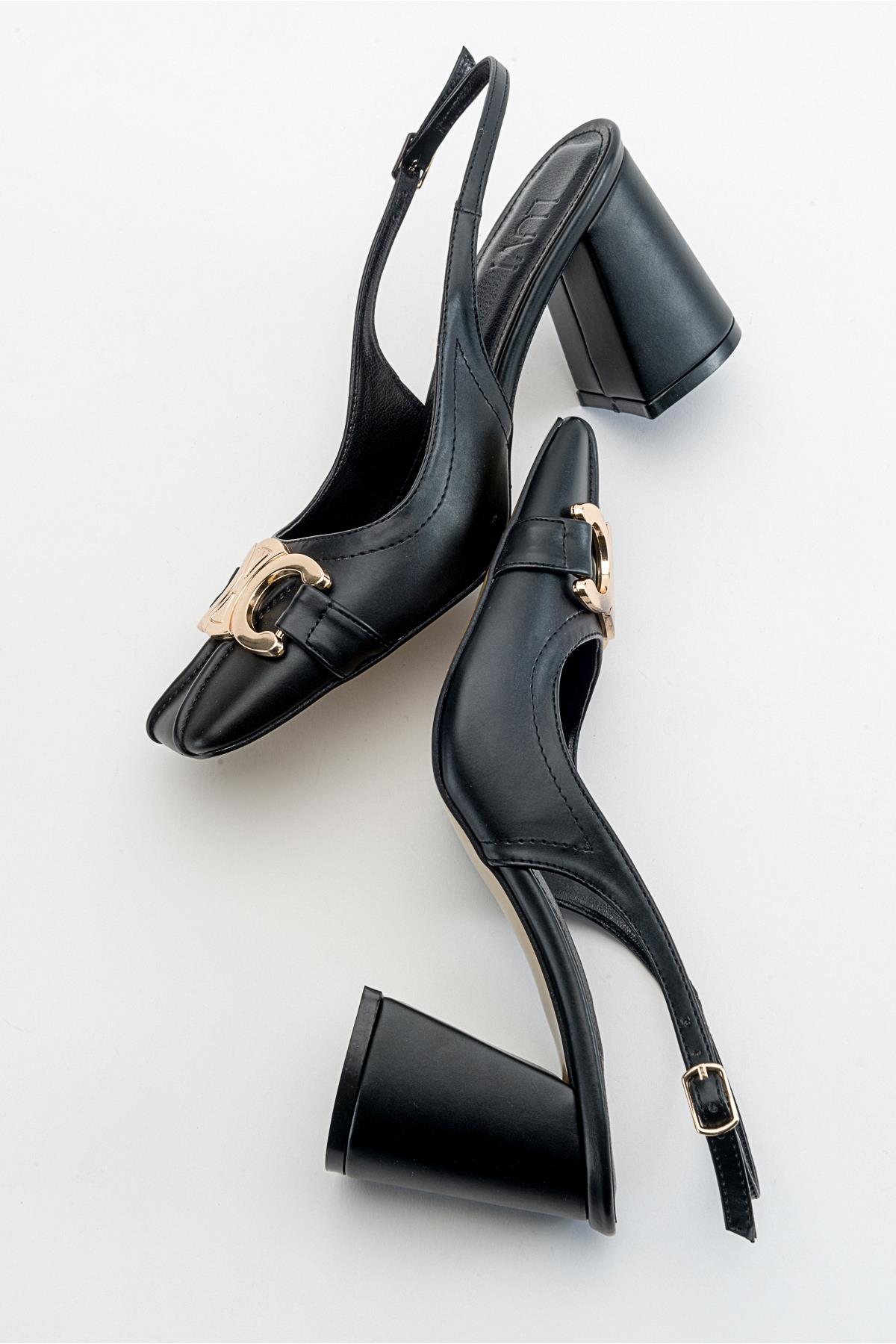 Forlev - Black Heeled Shoe – back view showing leather, black, SimmiUnique