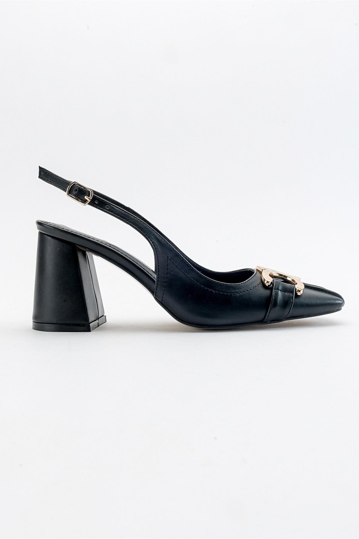 Forlev - Black Heeled Shoe – top view showing leather, black, SimmiUnique