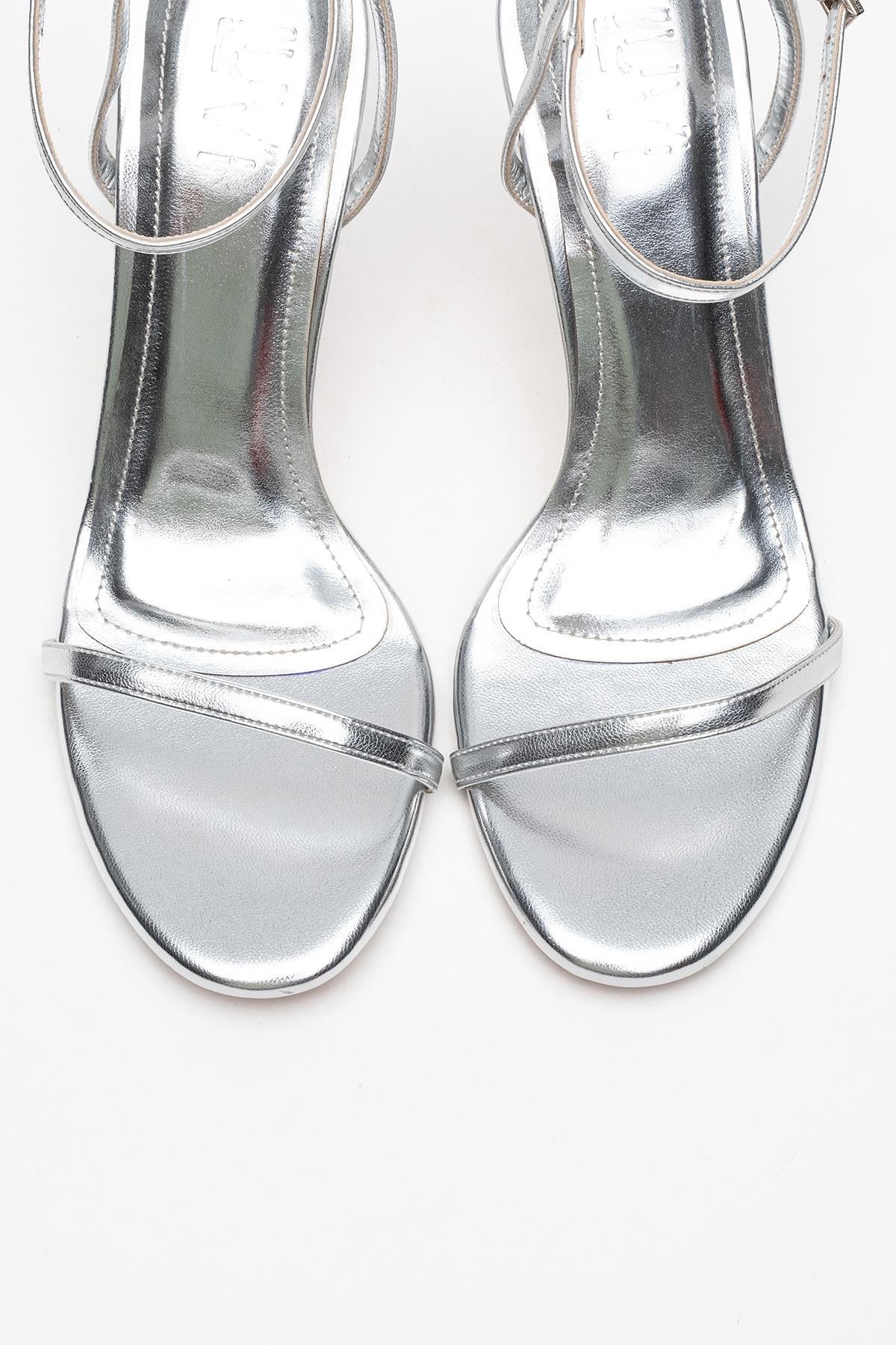 Jasmin - Silver Single-Strap Heeled Shoe – side view showing leather, silver, SimmiUnique