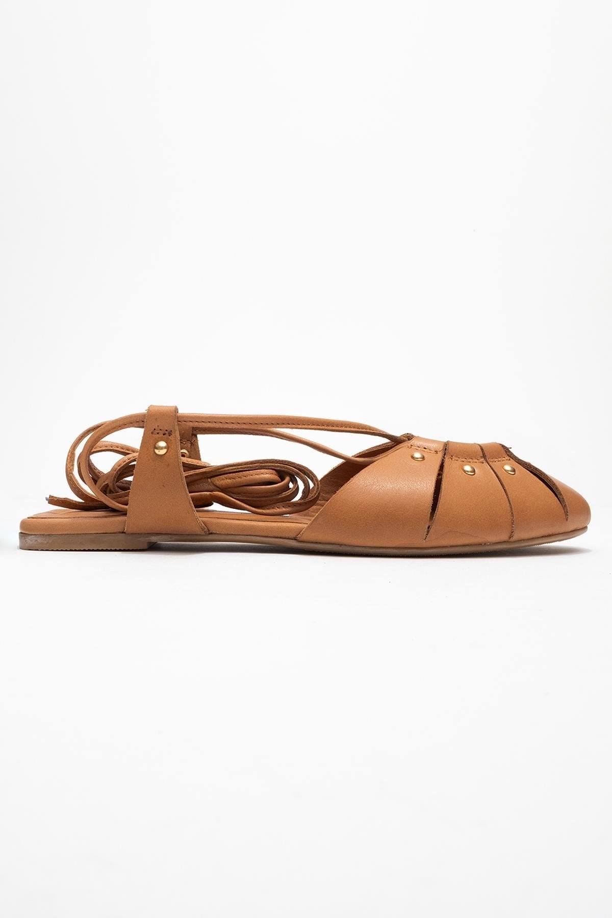 Daria - Cognac Genuine Leather Ankle Lace-Up Sandal – top view showing lace, leather, SimmiUnique