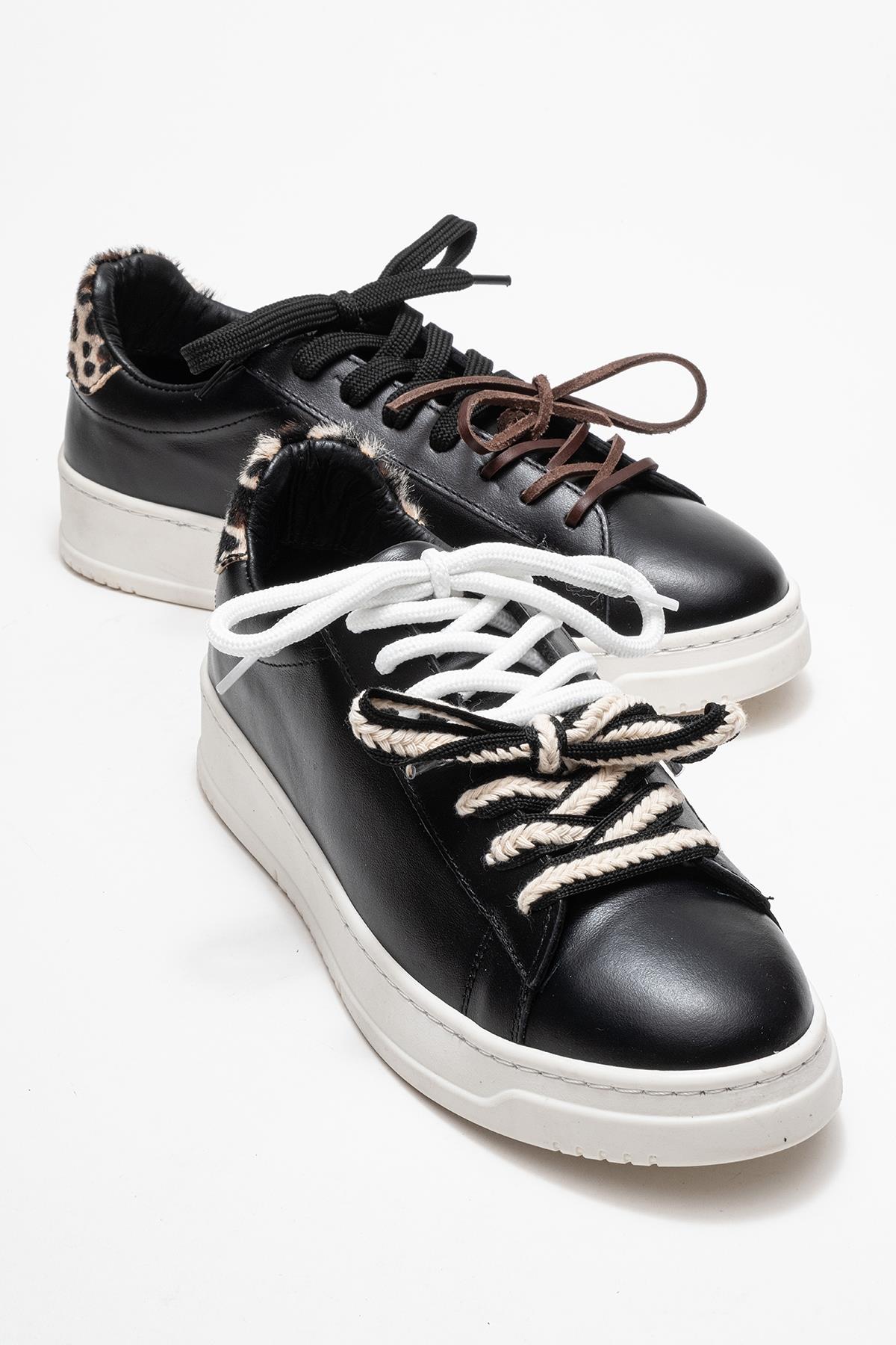 Warron - Black Patterned Genuine Leather Sneaker – front three-quarter view showing leather, black, SimmiUnique