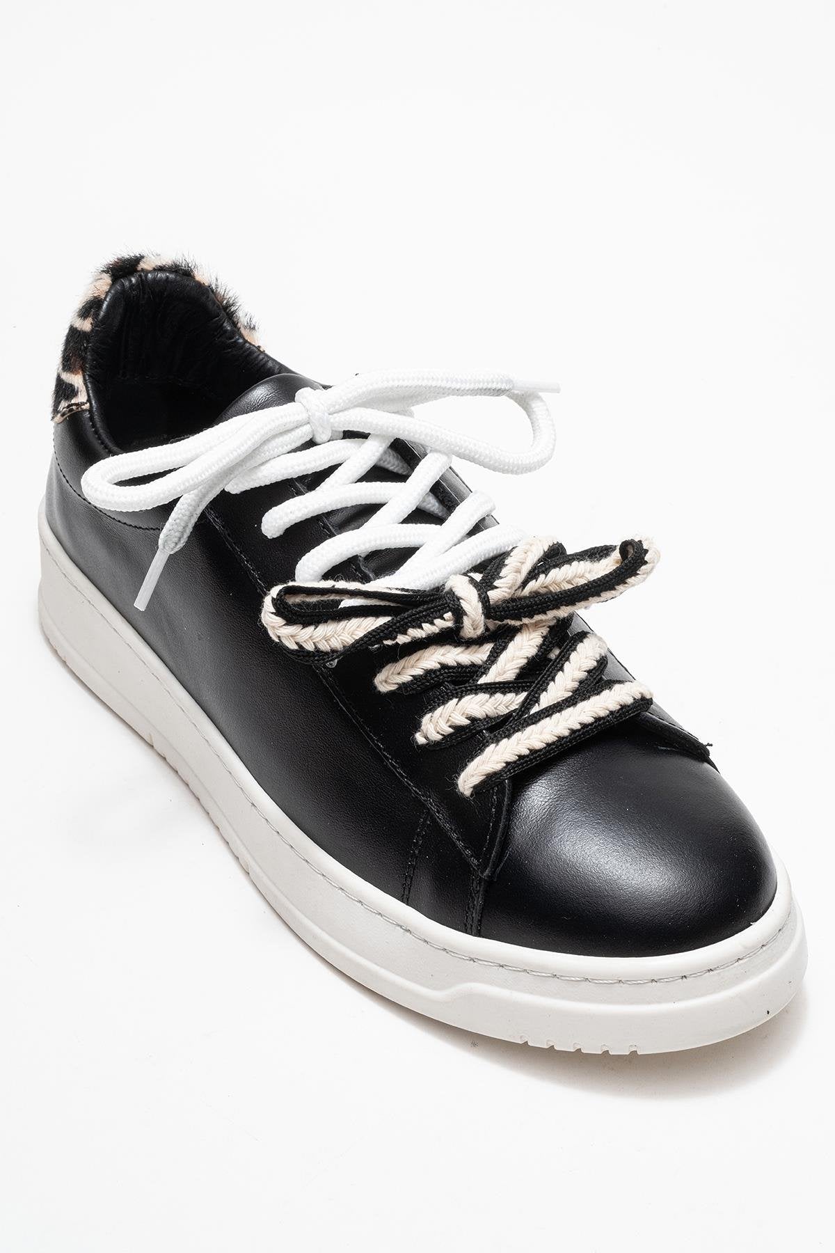 Warron - Black Patterned Genuine Leather Sneaker – detail view showing leather, black, SimmiUnique