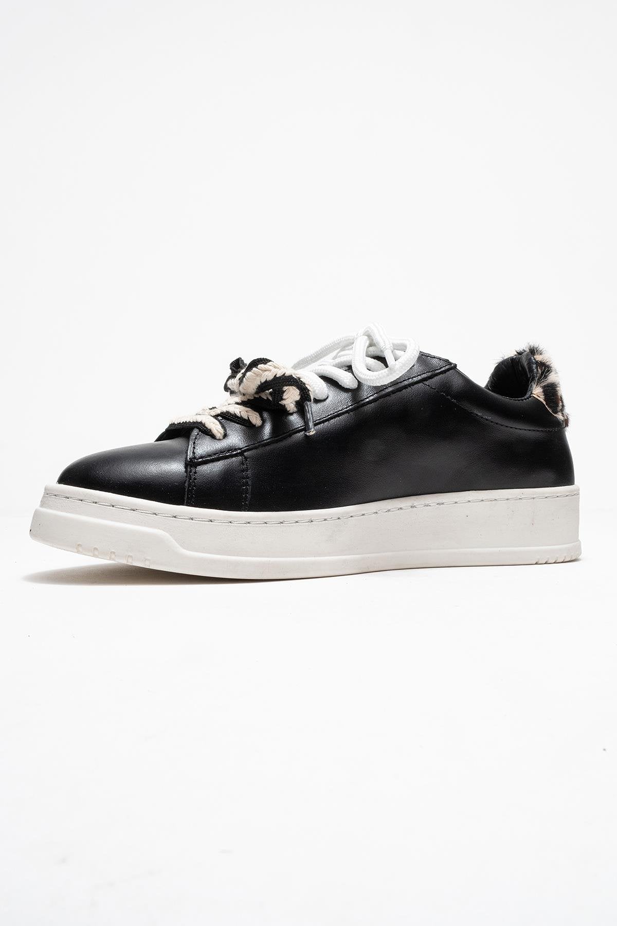 Warron - Black Patterned Genuine Leather Sneaker – heel view showing leather, black, SimmiUnique