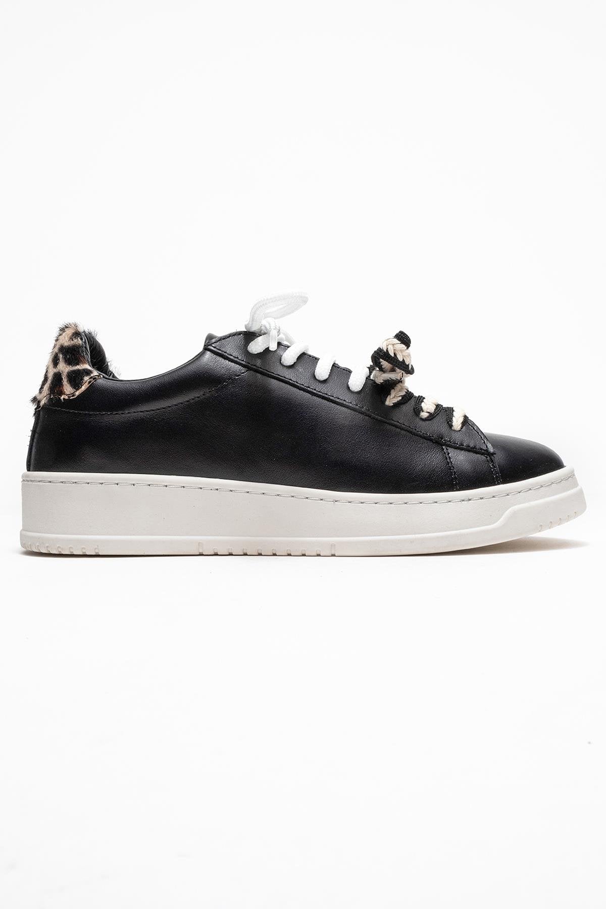 Warron - Black Patterned Genuine Leather Sneaker – top view showing leather, black, SimmiUnique
