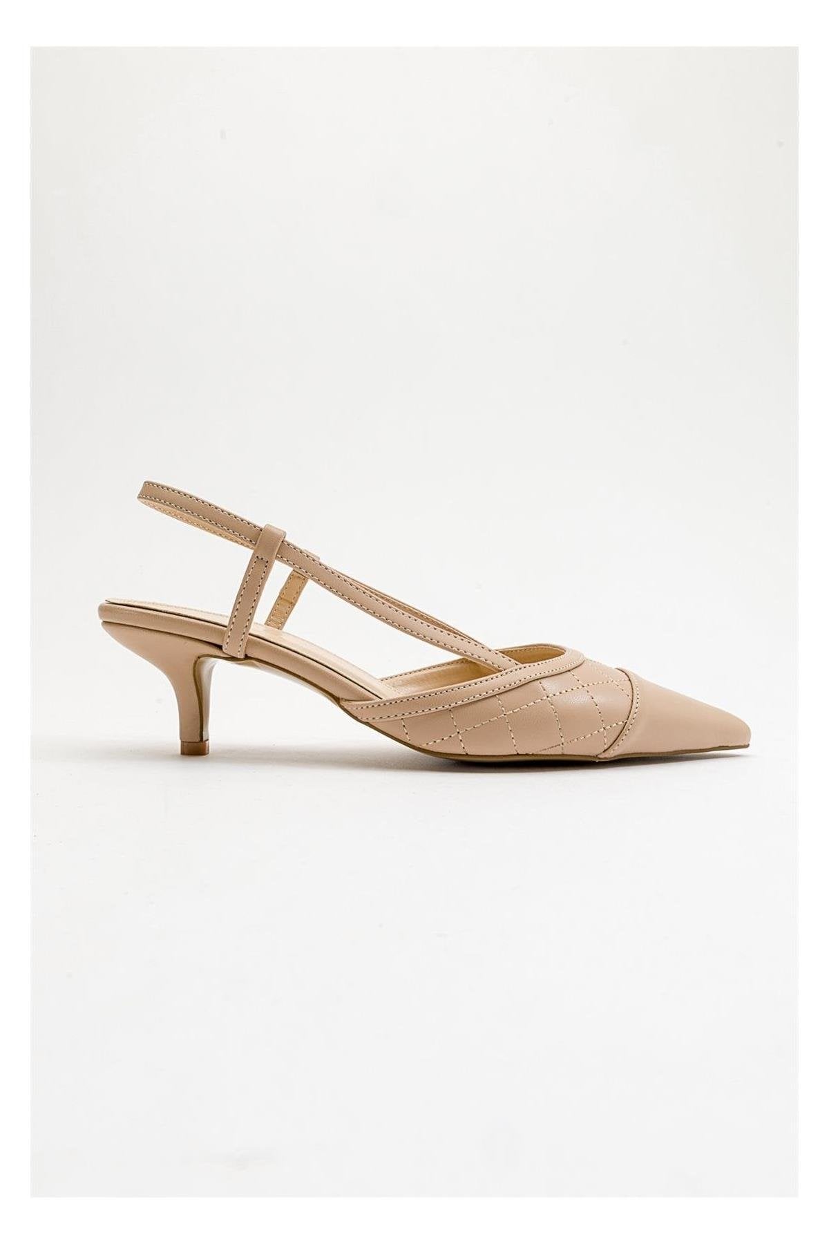 Goodge - Nude Pointed Toe Backless Heeled Pump – back view showing leather, nude, SimmiUnique