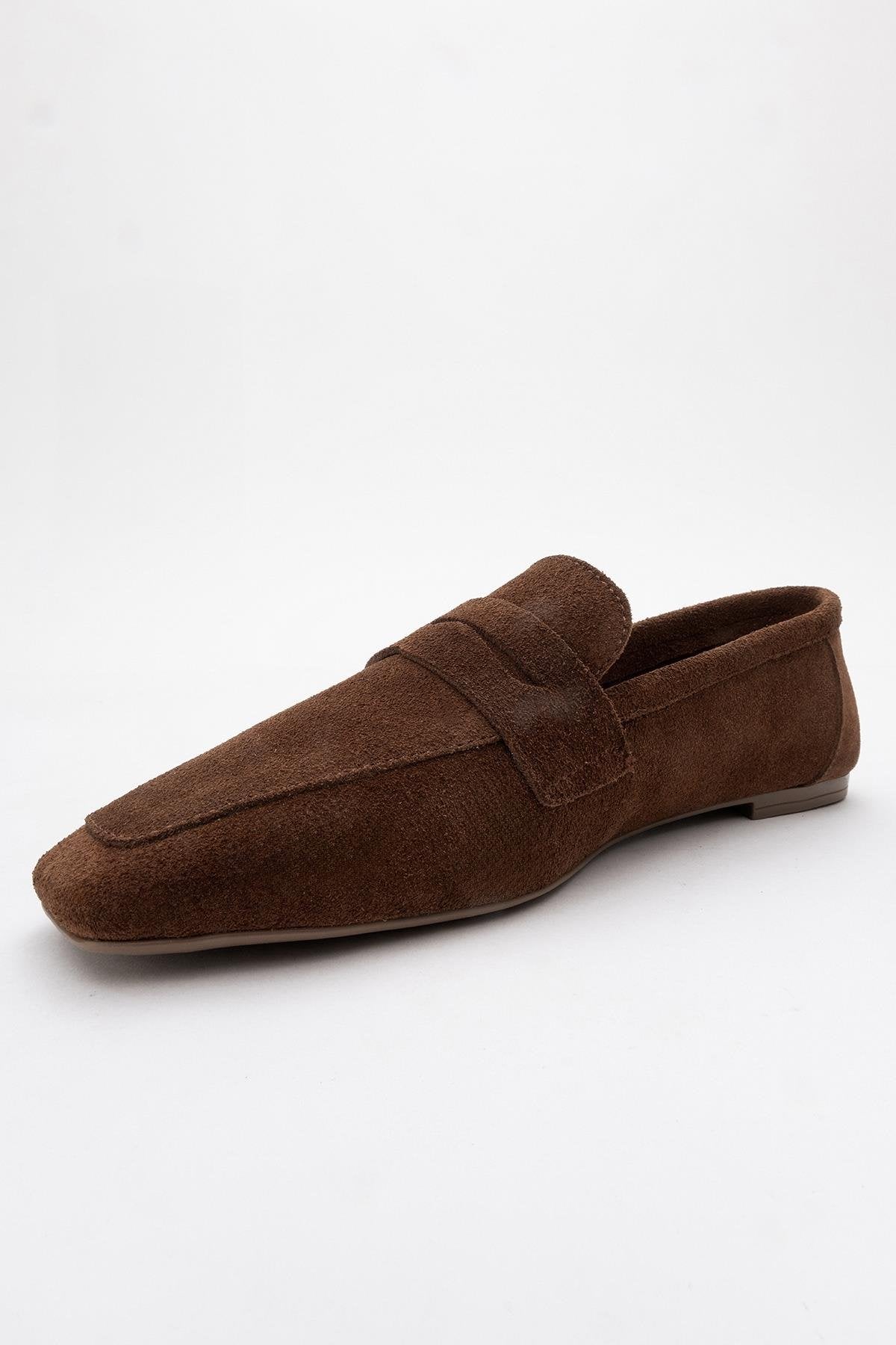 Rubra - Brown Genuine Leather Loafer – heel view showing leather, SimmiUnique