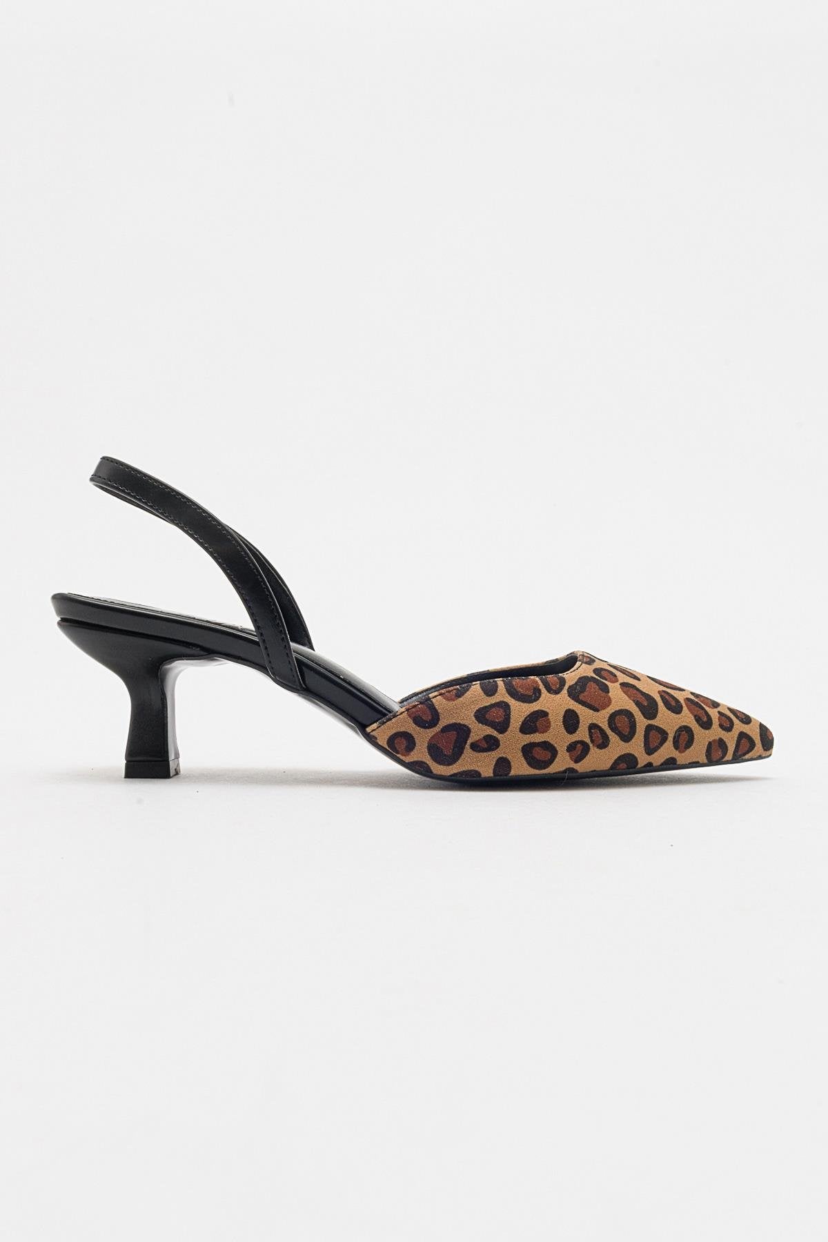 Over - Black/Yellow Patterned Pointed Toe Low Heel Shoe – back view showing leather, black, SimmiUnique