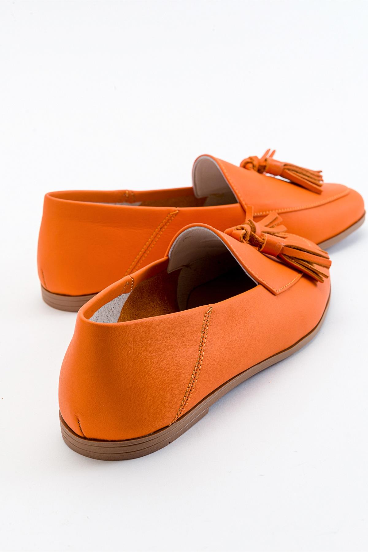 Mona - Neon Orange Soft Leather Tassel Loafers – detail view showing leather, suede, red, SimmiUnique