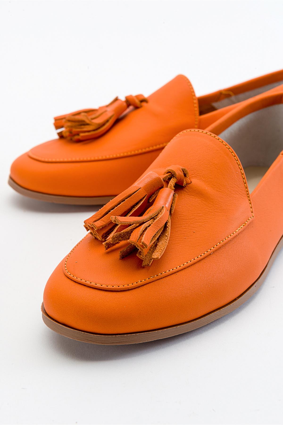 Mona - Neon Orange Soft Leather Tassel Loafers – back view showing leather, suede, red, SimmiUnique