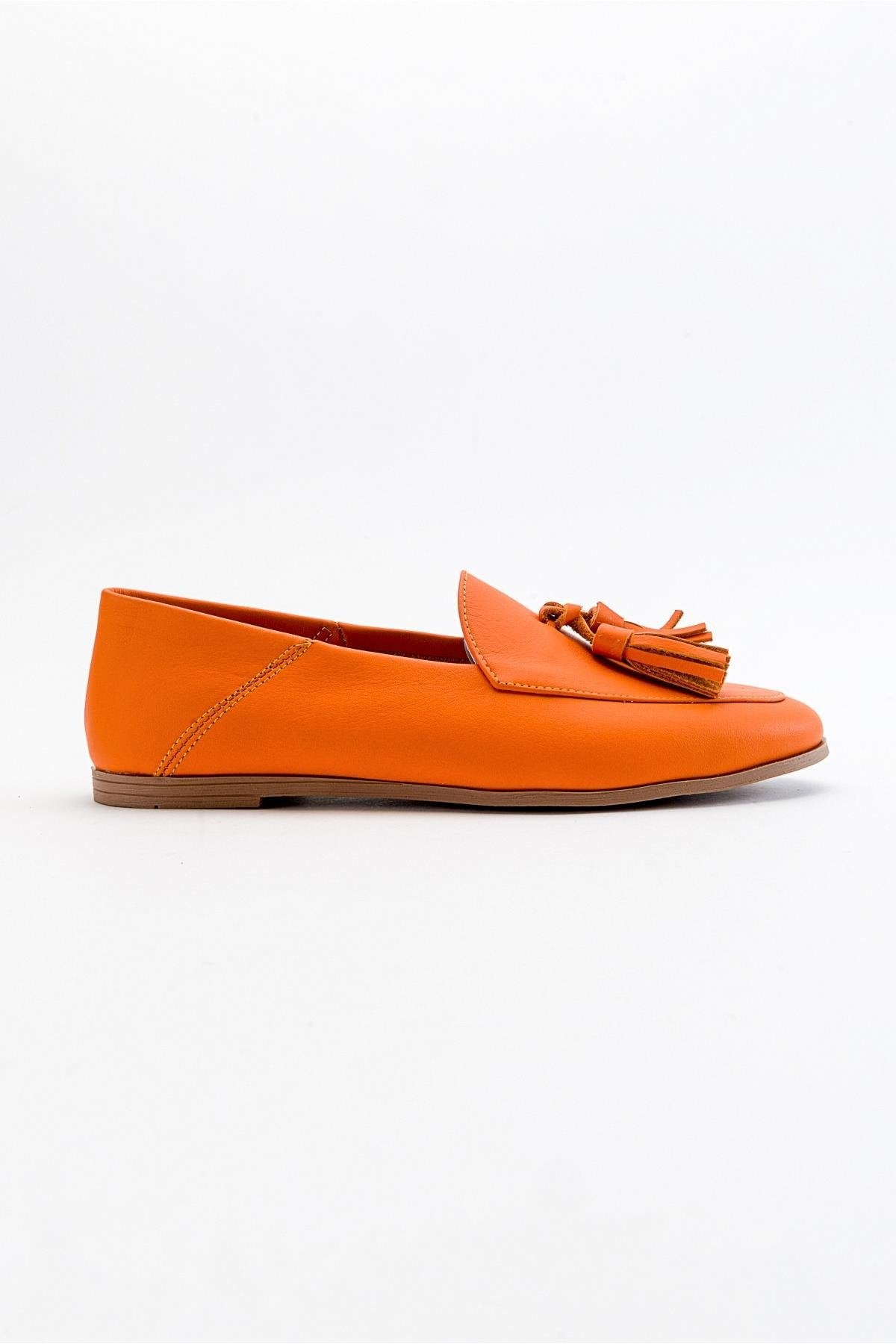 Mona - Neon Orange Soft Leather Tassel Loafers – top view showing leather, suede, red, SimmiUnique