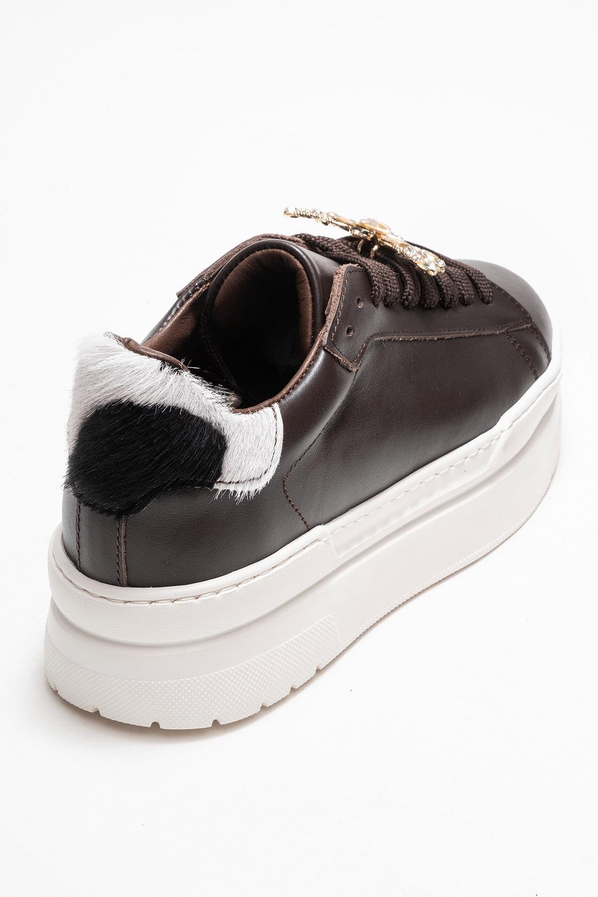 Laren - Brown Genuine Leather Buckle Casual Sneaker – back view showing leather, SimmiUnique