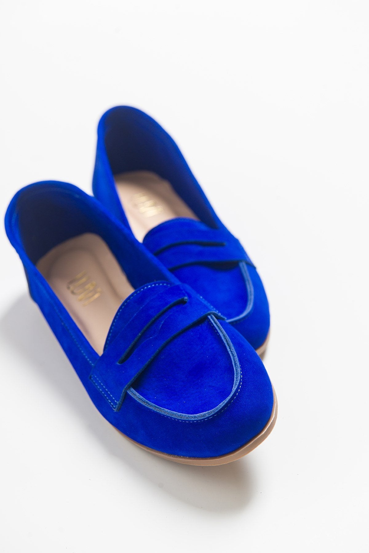 Dorothy - Dark Blue Suede Leather Loafers – side view showing leather, suede, blue, SimmiUnique