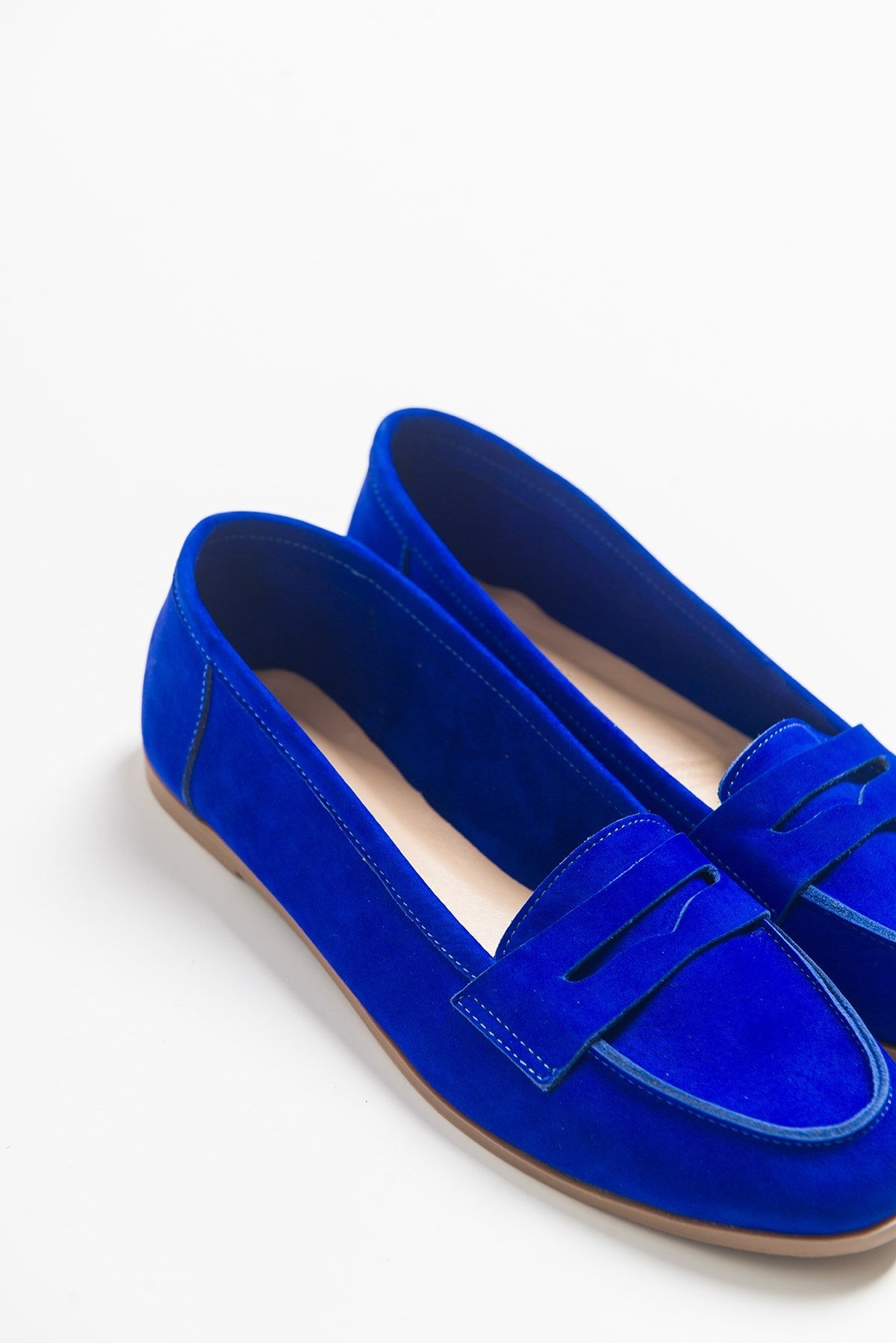 Dorothy - Dark Blue Suede Leather Loafers – back view showing leather, suede, blue, SimmiUnique