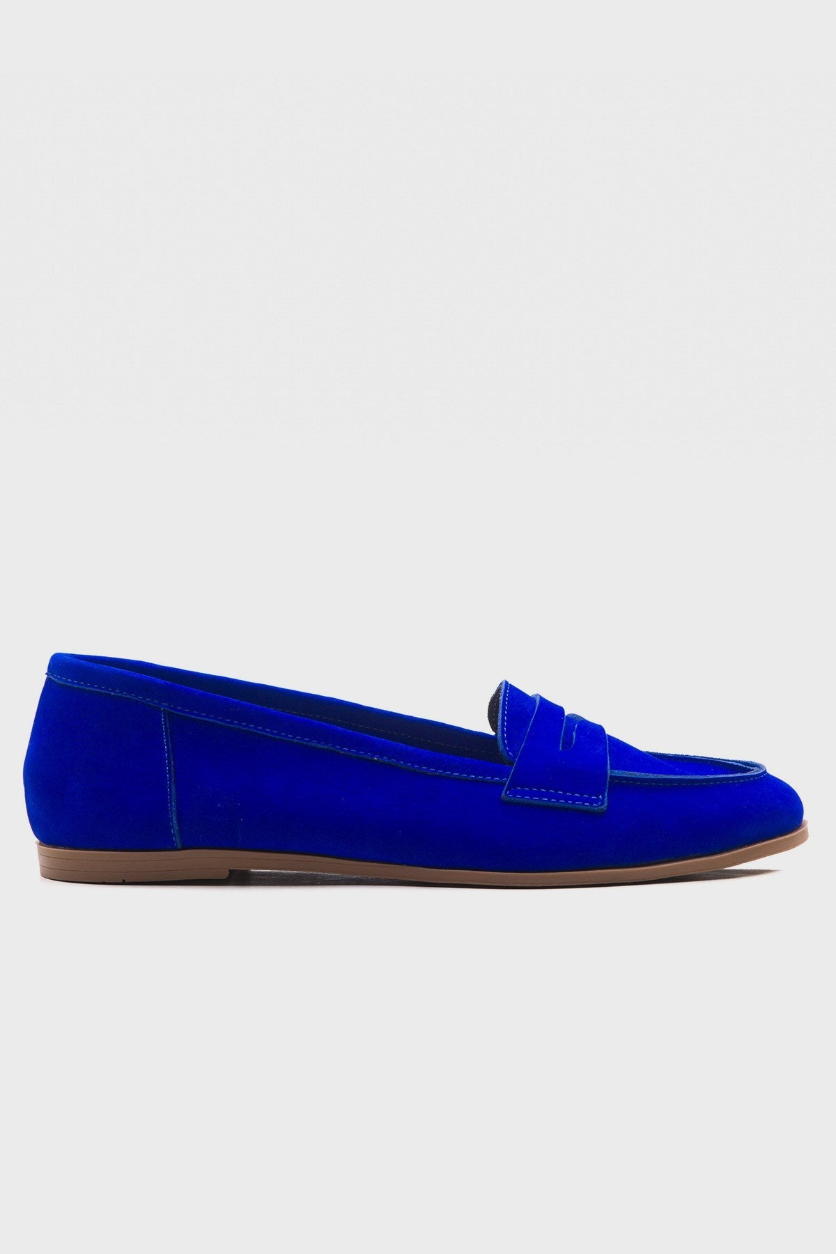 Dorothy - Dark Blue Suede Leather Loafers – sole view showing leather, suede, blue, SimmiUnique