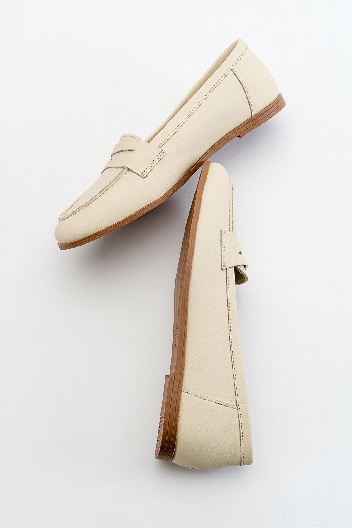 Dorothy - Light Beige Leather Loafers – back view showing leather, suede, SimmiUnique