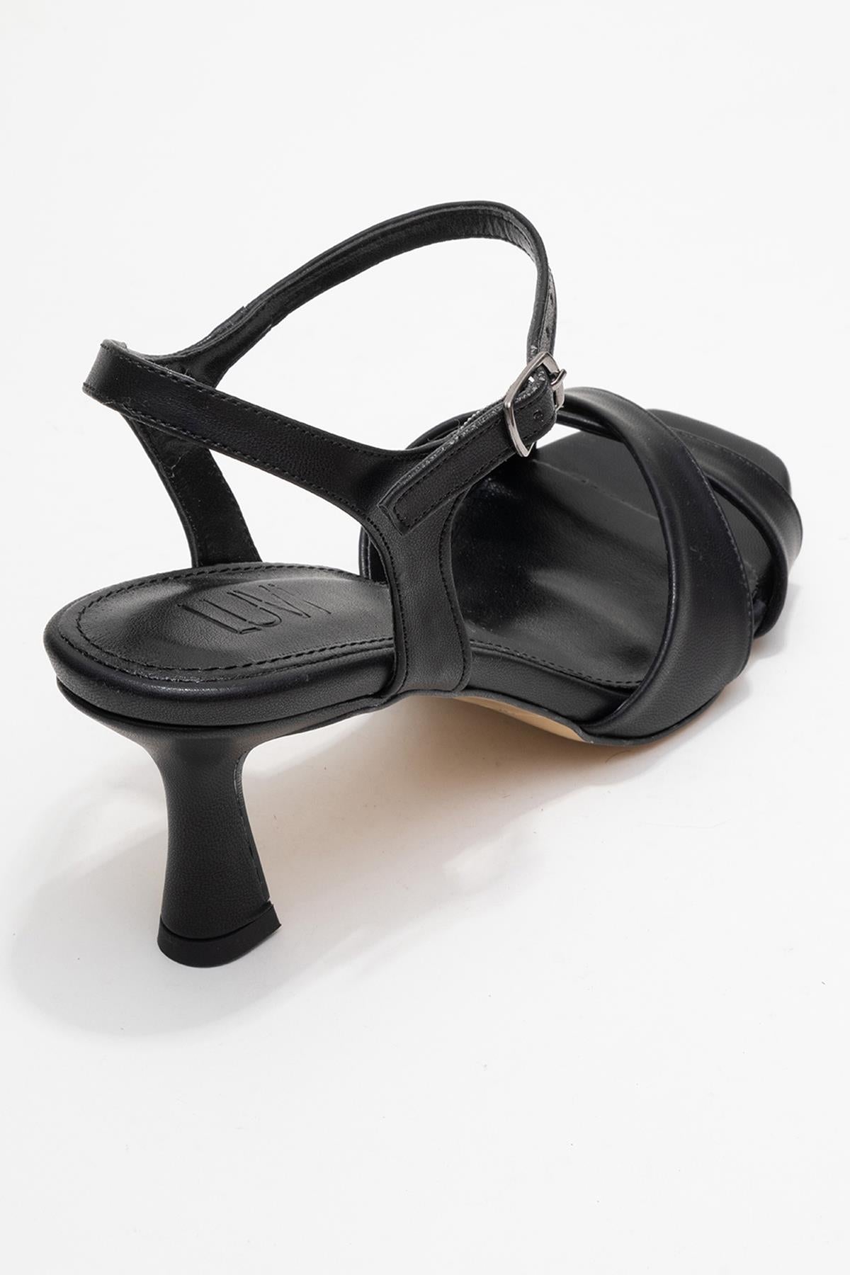 Melin - Black Cross-Strap High Heel Pump – back view showing leather, black, SimmiUnique