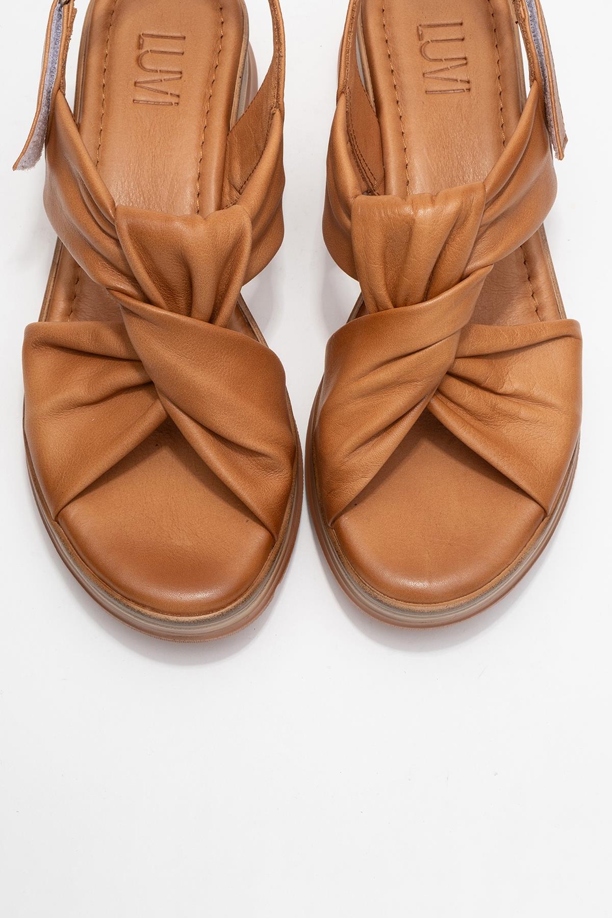 Oara - Cognac Brown Leather Sandal – side view showing leather, SimmiUnique