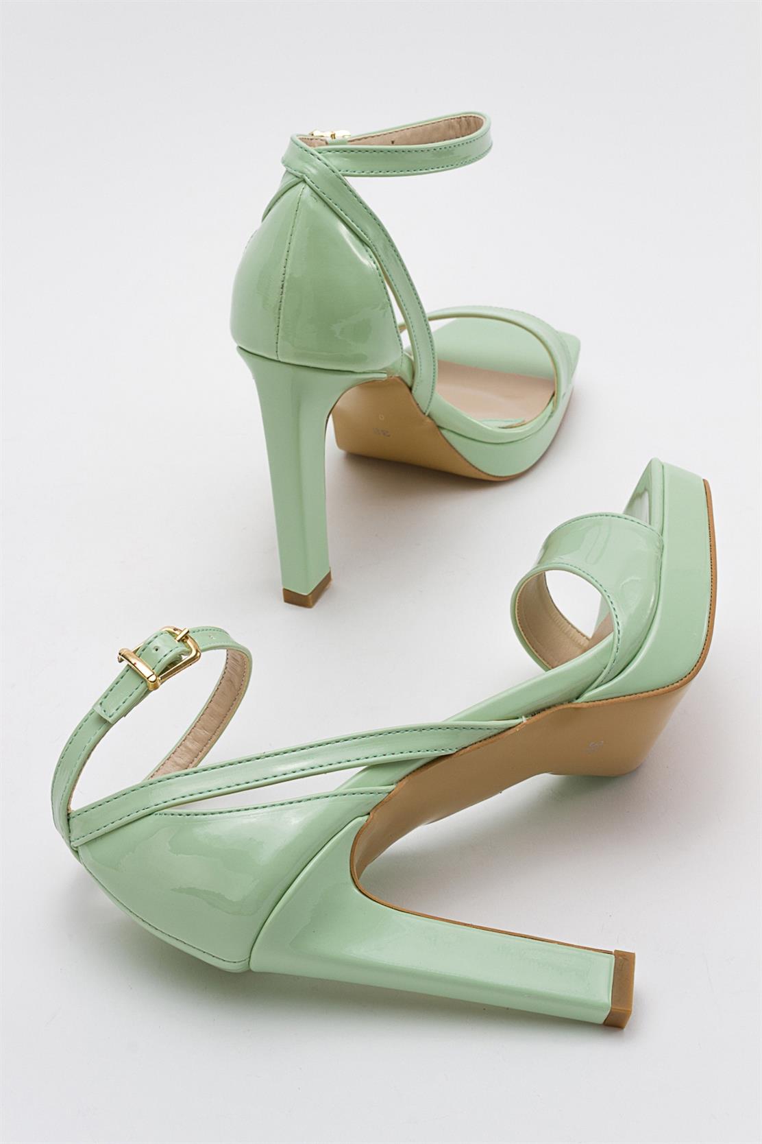 Mersia - Green Patent High Heel Pump – side view showing leather, red, green, SimmiUnique