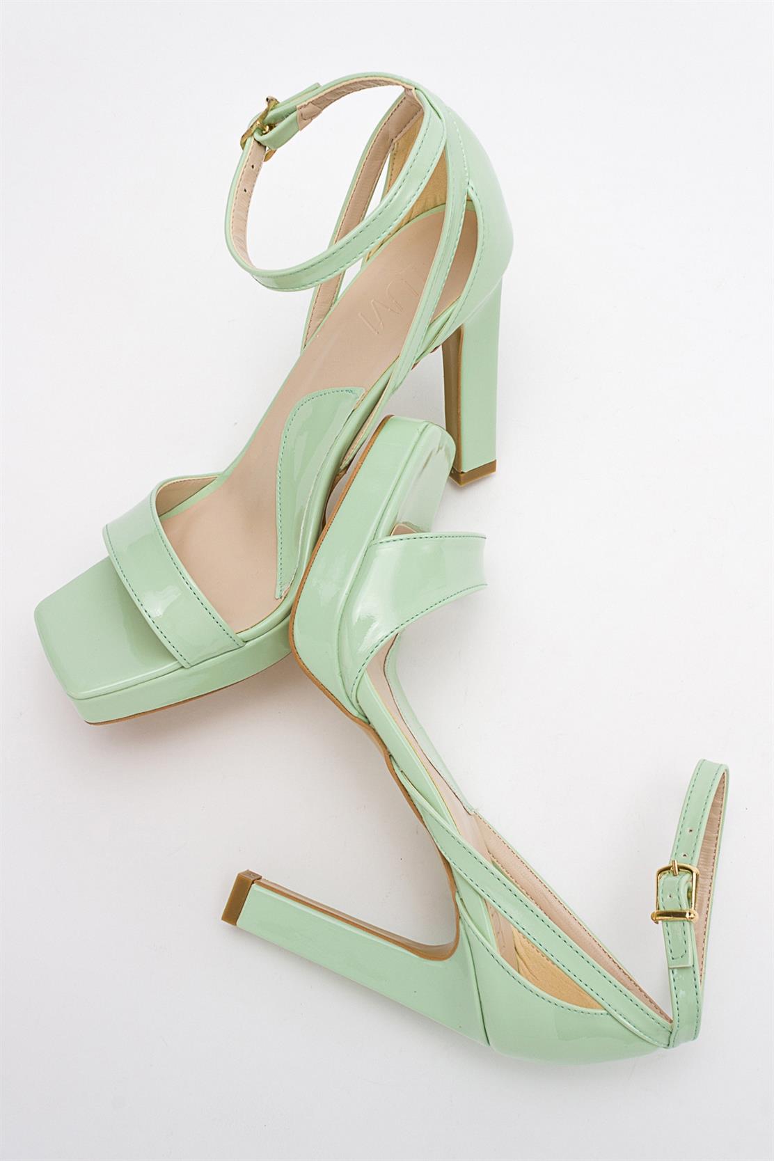 Mersia - Green Patent High Heel Pump – back view showing leather, red, green, SimmiUnique