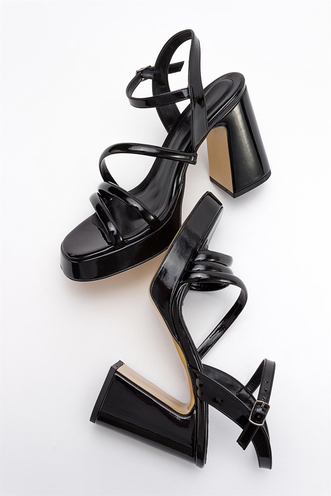 Heas Black Platform Sandal – top view showing leather, black, SimmiUnique