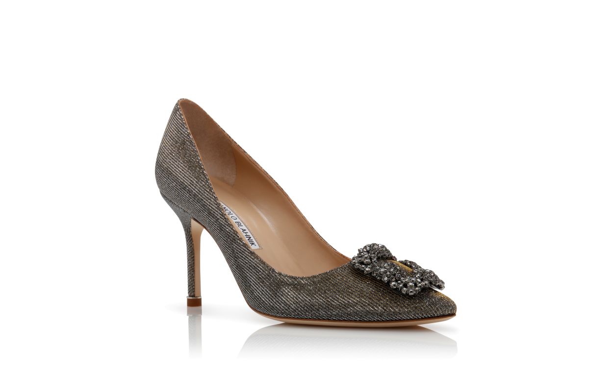 Valentina Crown Gold Jewel Buckle Pumps – top view showing gold jewel buckle, crystal buckle, almond toe, SimmiUnique