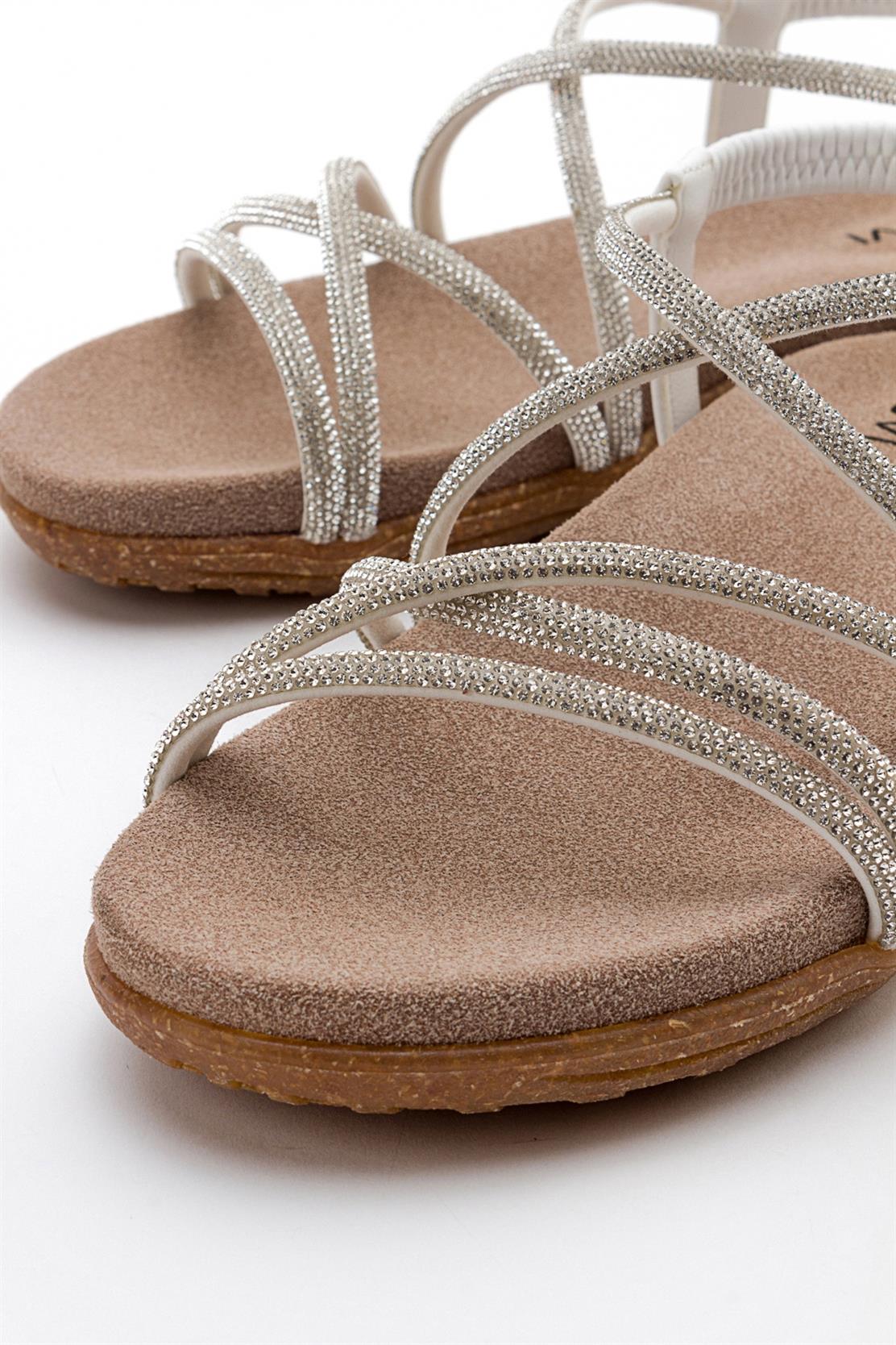 Ever White Embellished Sandal – heel view showing leather, white, SimmiUnique