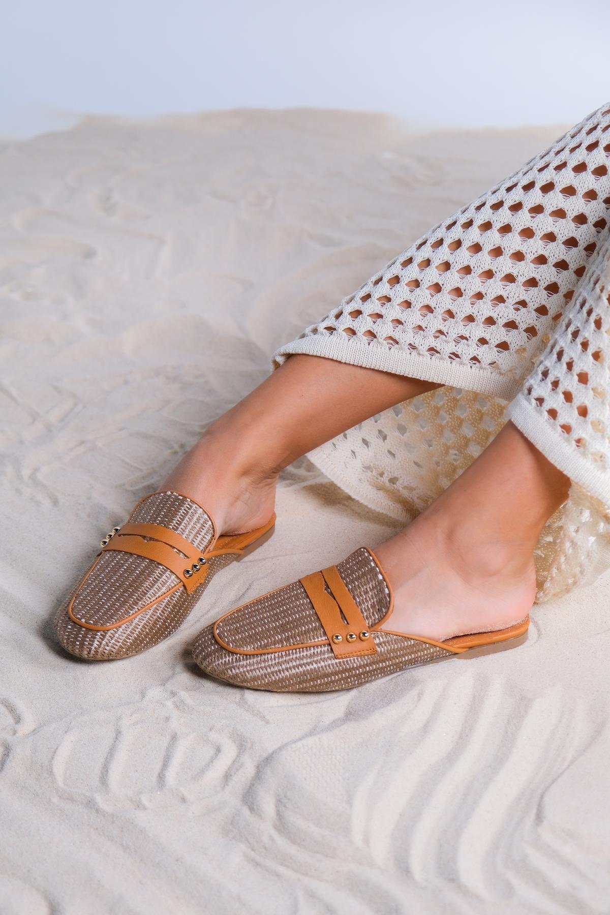 Patrizia - Brown Leather Mule – pair view showing leather, SimmiUnique