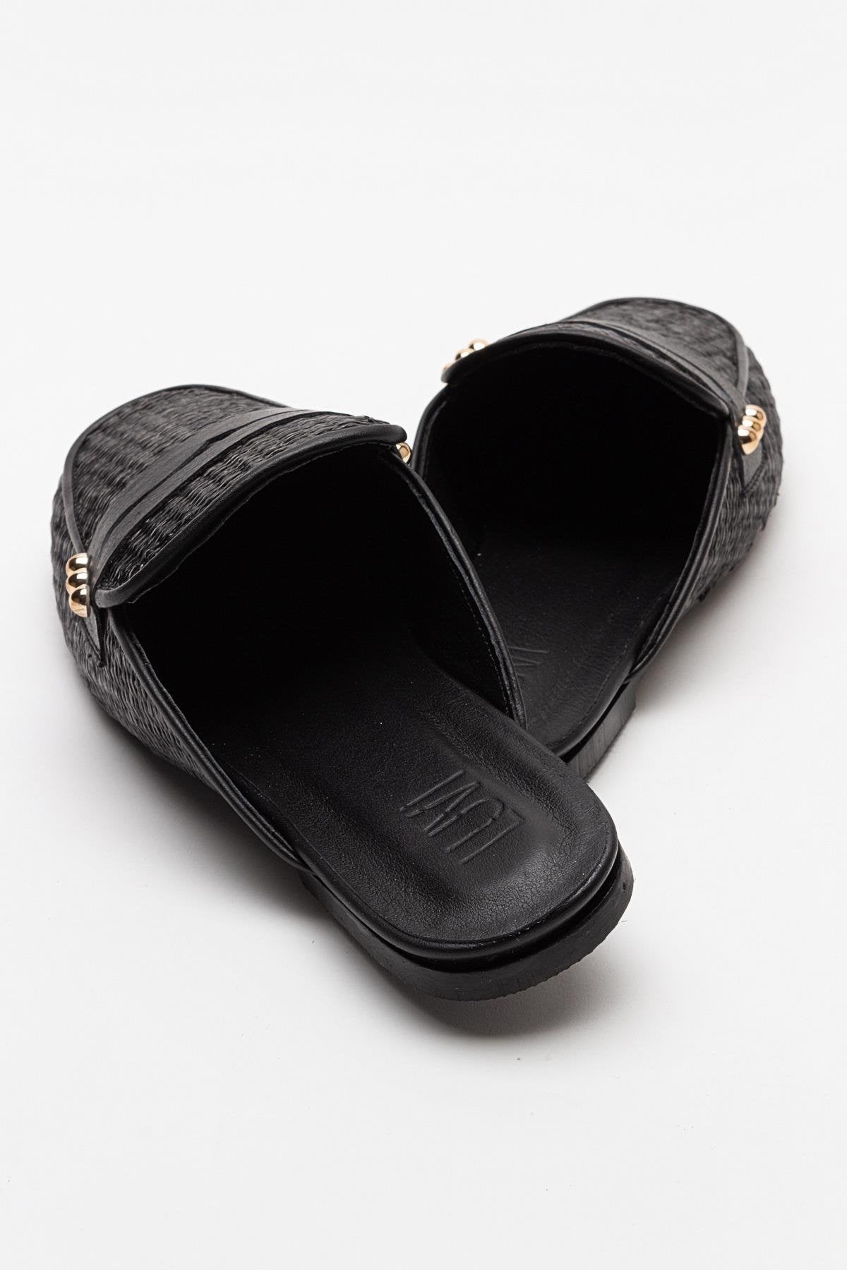 Patrizia - Black Leather Mule – back view showing leather, black, SimmiUnique