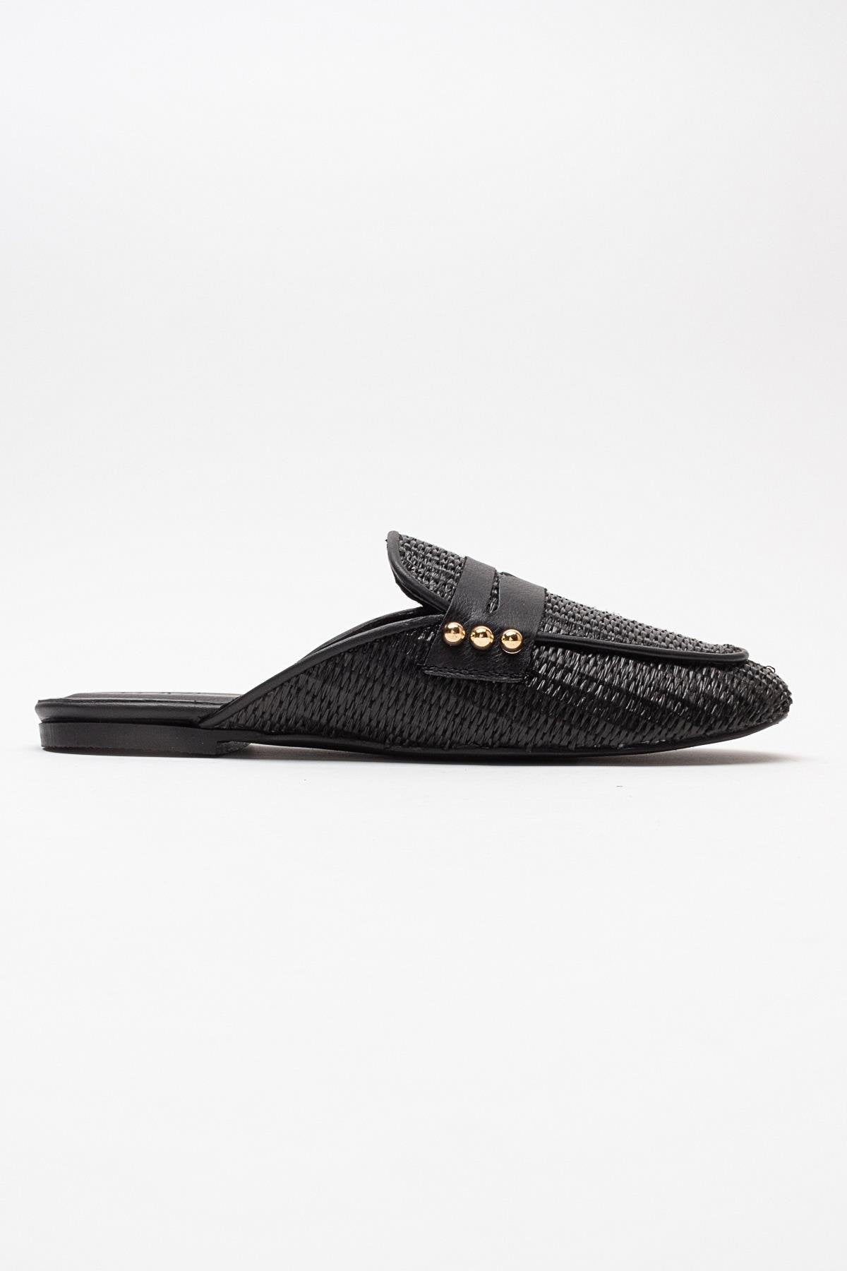 Patrizia - Black Leather Mule – top view showing leather, black, SimmiUnique