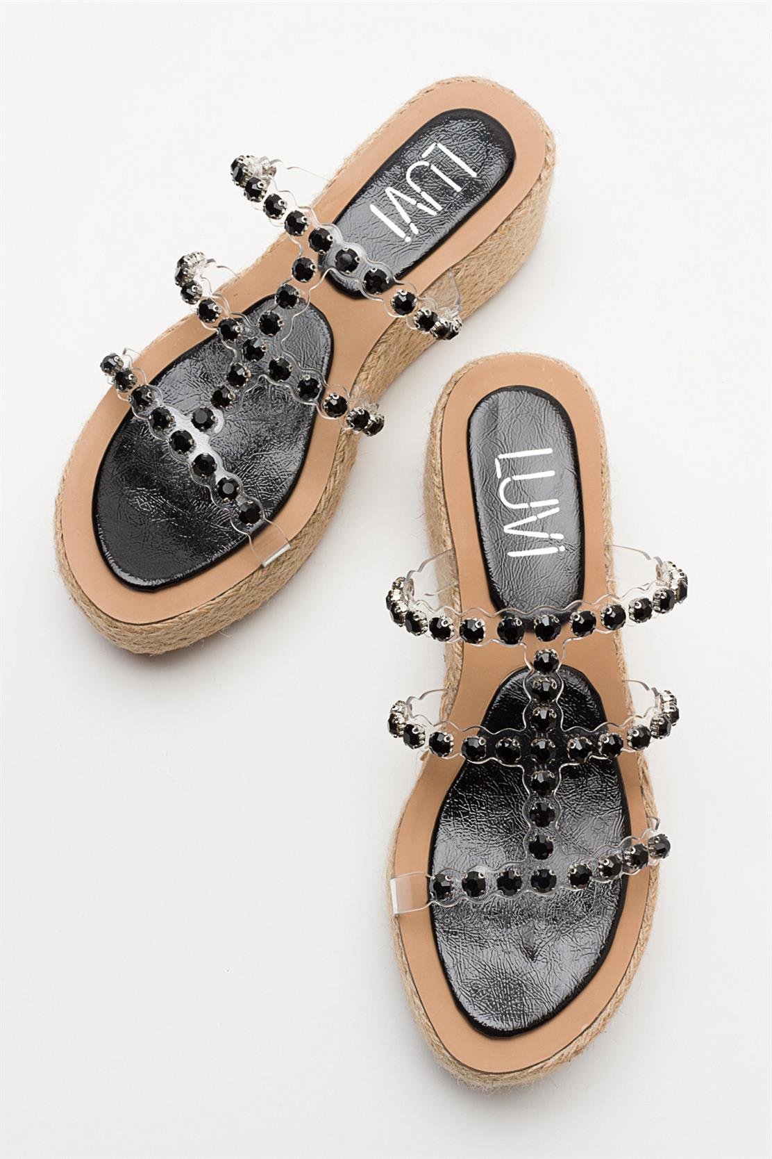 Marje - Black Embellished Platform Slide – side view showing leather, black, red, SimmiUnique