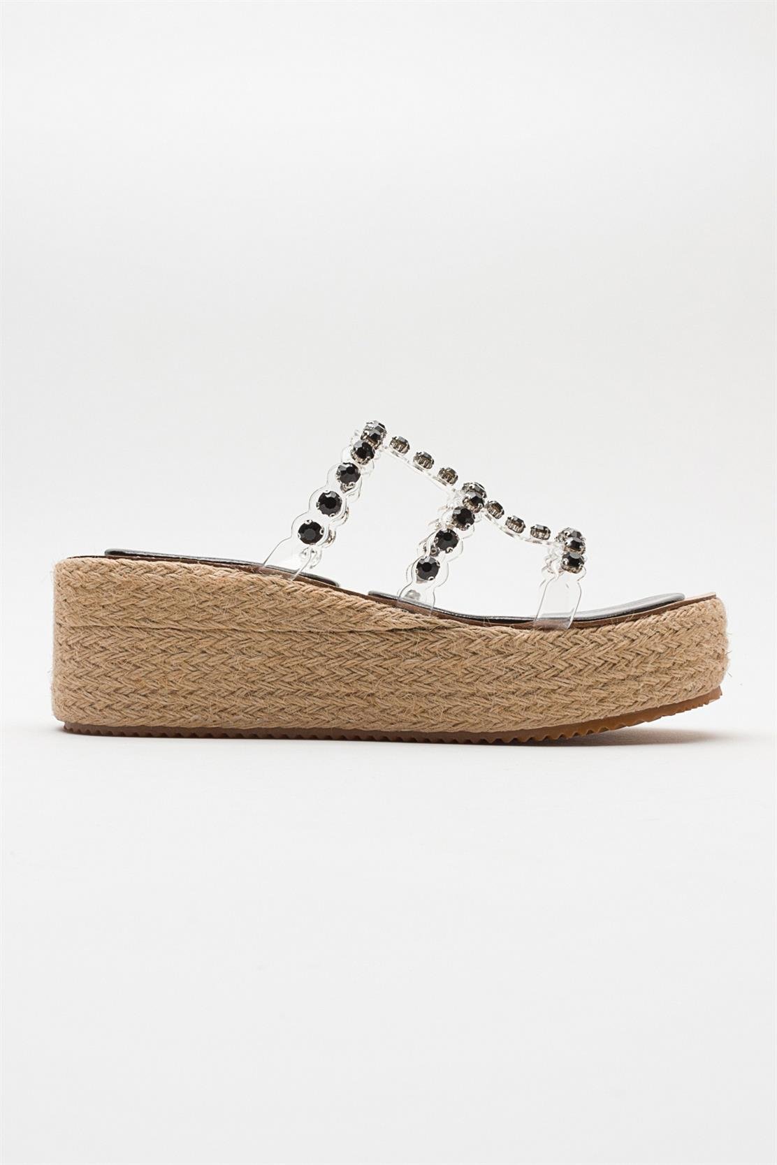 Marje - Black Embellished Platform Slide – top view showing leather, black, red, SimmiUnique