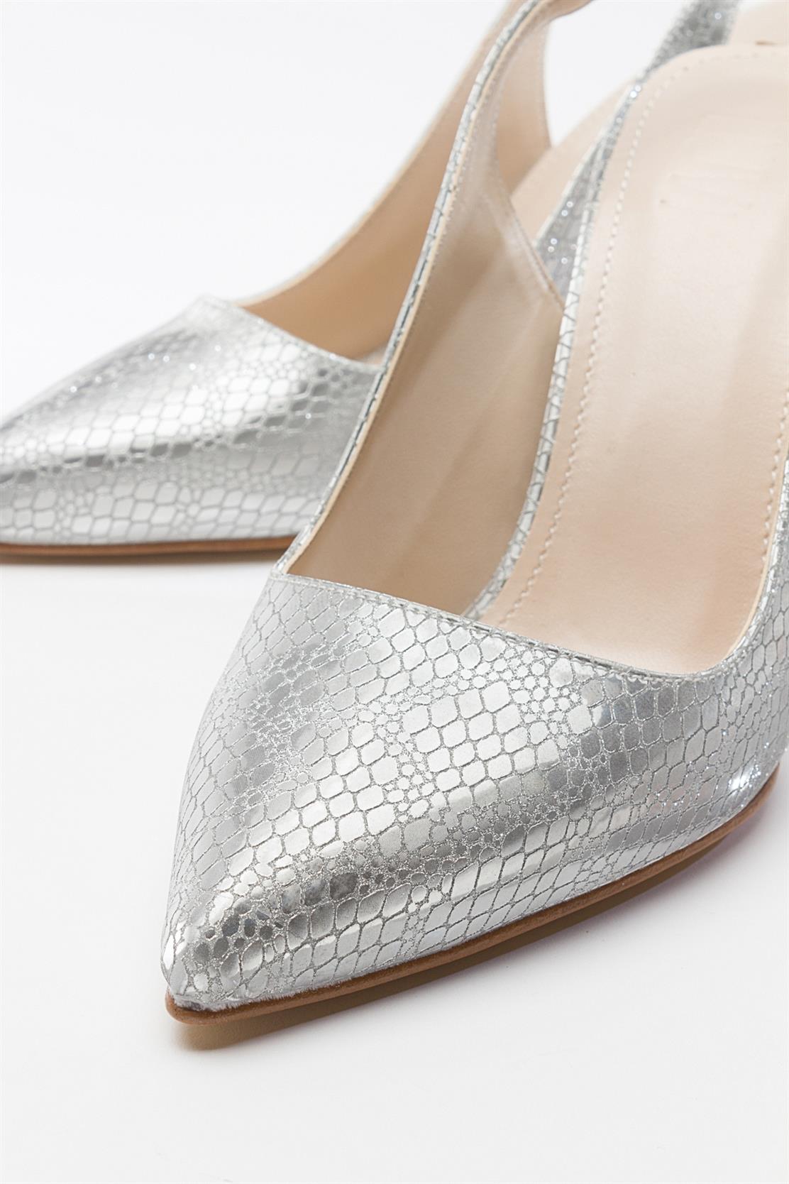 Orfo - Silver High Heel Shoe – top view showing leather, silver, red, SimmiUnique