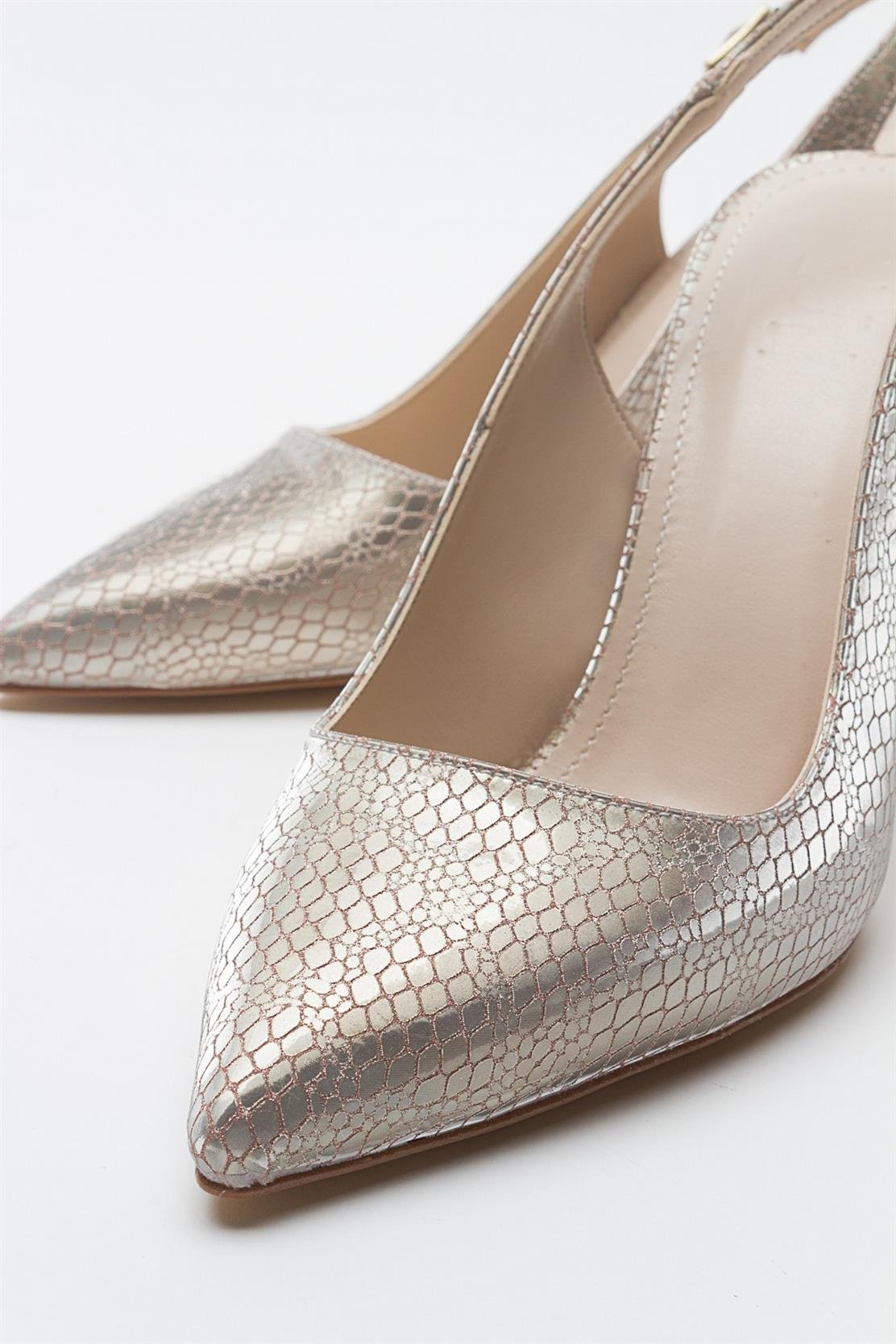 Orfo - Gold Patterned High Heel Shoe – side view showing leather, gold, SimmiUnique