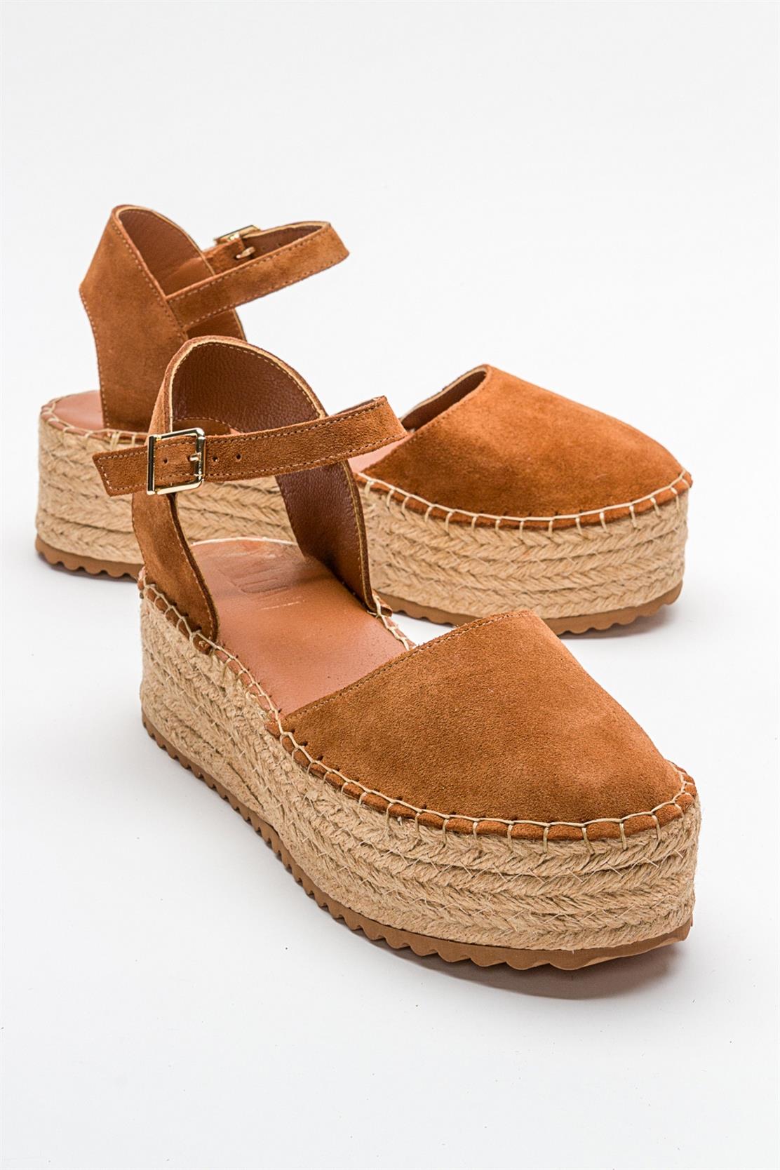 Viba - Cognac Brown Suede Leather Espadrilles – front three-quarter view showing leather, suede, red, SimmiUnique