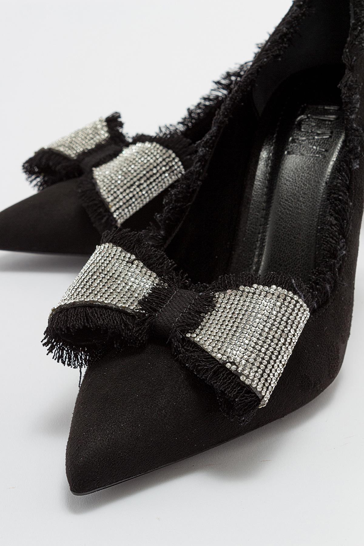 Vegas - Black Heeled Shoe – back view showing leather, black, SimmiUnique