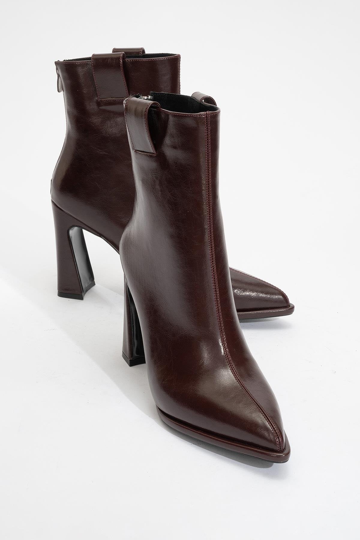 Aja - Burgundy Block Heel Convertible Knee-High Boot – detail view showing leather, SimmiUnique