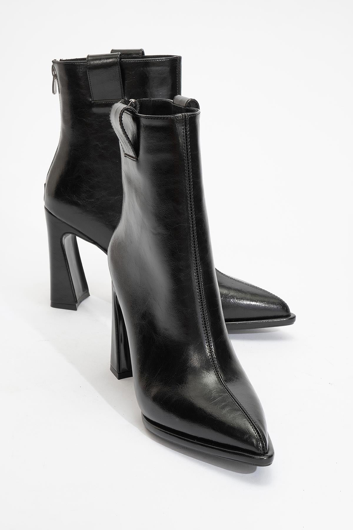 Aja - Black Block Heel Convertible Knee-High Boot – detail view showing leather, black, SimmiUnique