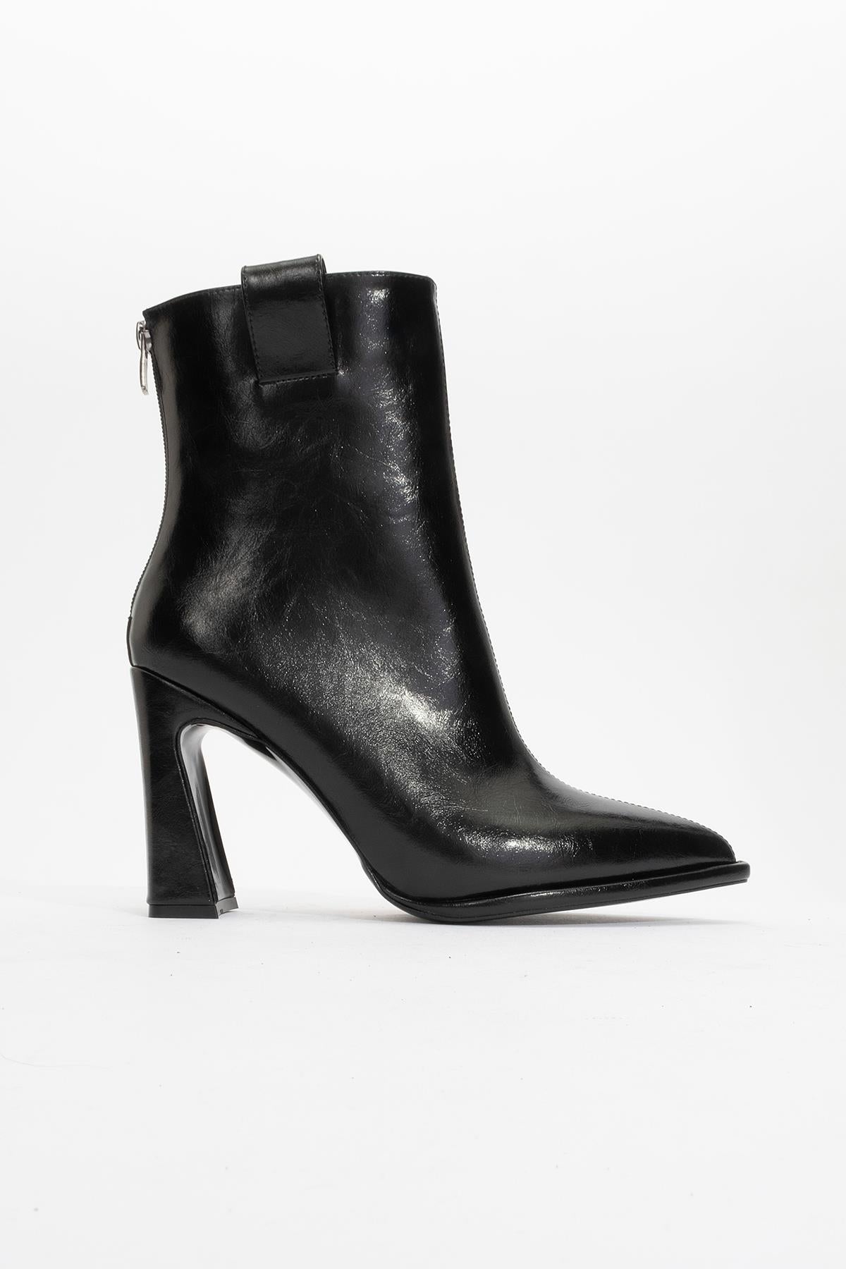 Aja - Black Block Heel Convertible Knee-High Boot – top view showing leather, black, SimmiUnique