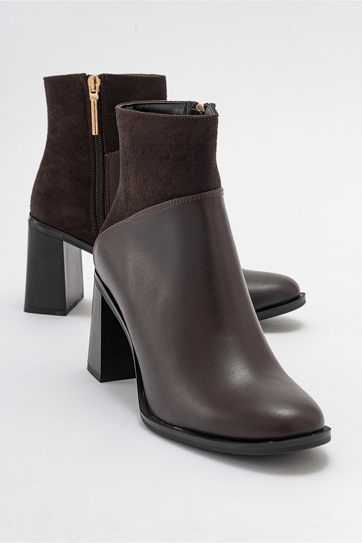 Ropa - Brown Heeled Boot – front three-quarter view showing leather, SimmiUnique