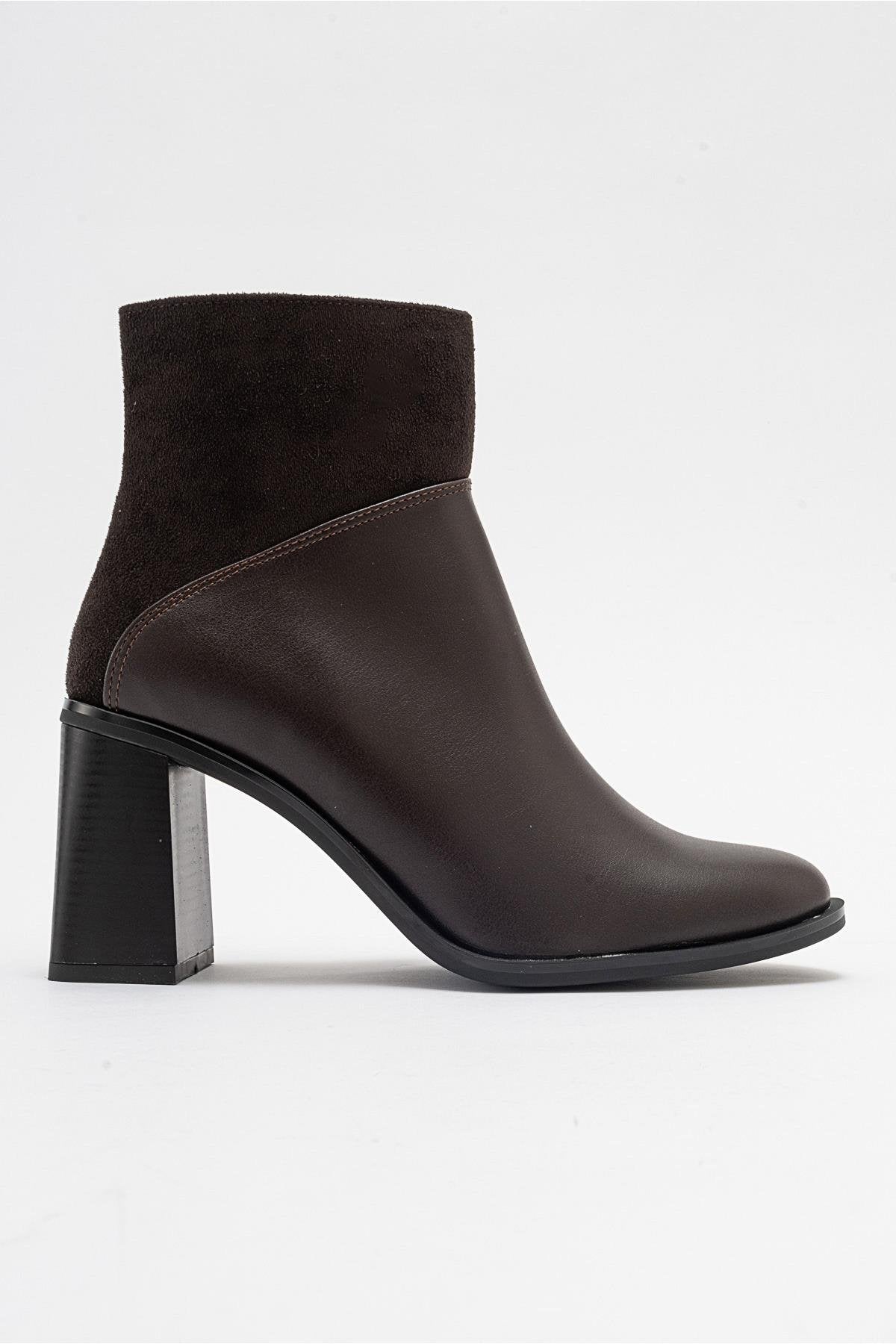 Ropa - Brown Heeled Boot – top view showing leather, SimmiUnique